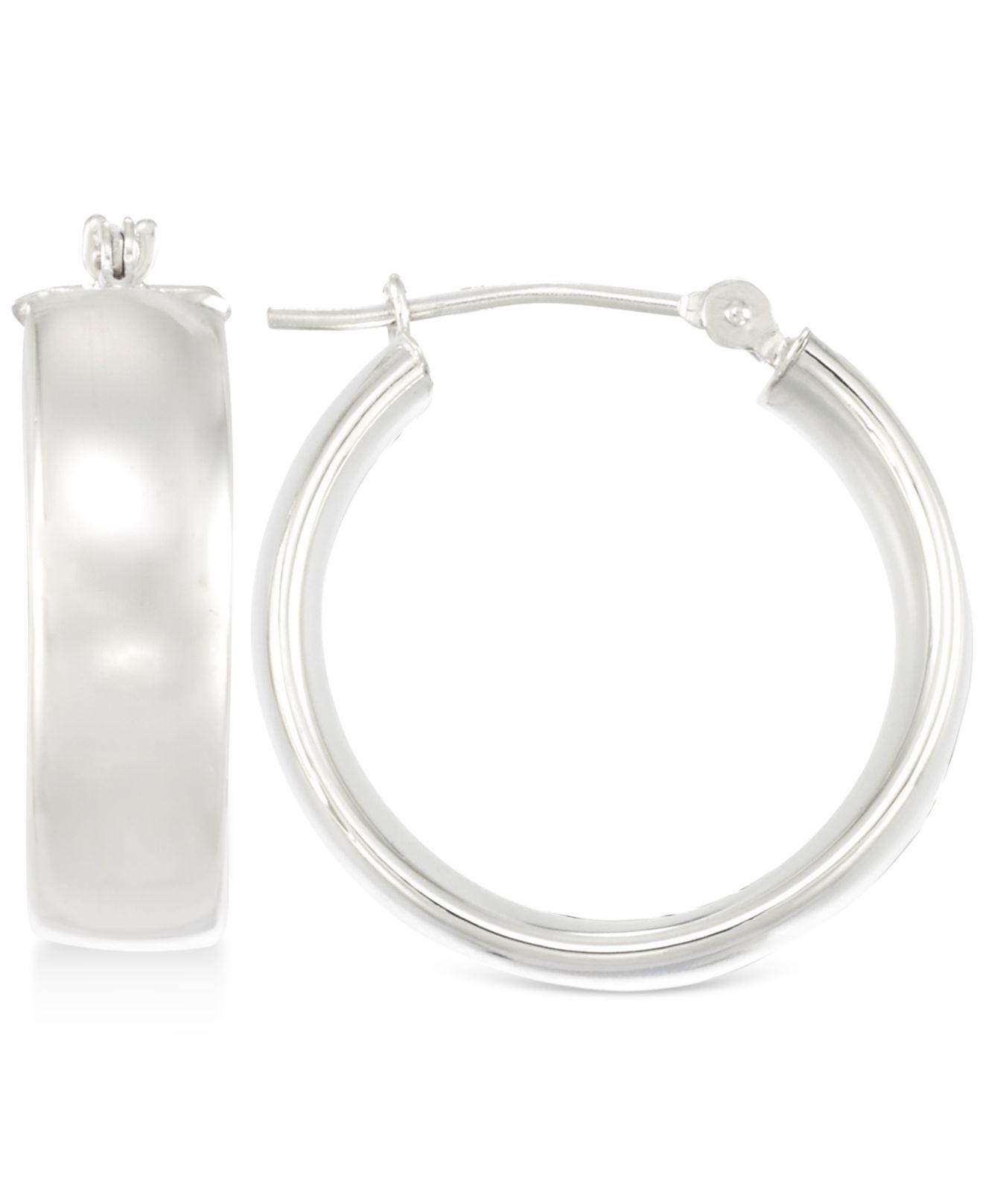 Macy's Polished Wide Hoop Earrings In 10k White Gold Lyst