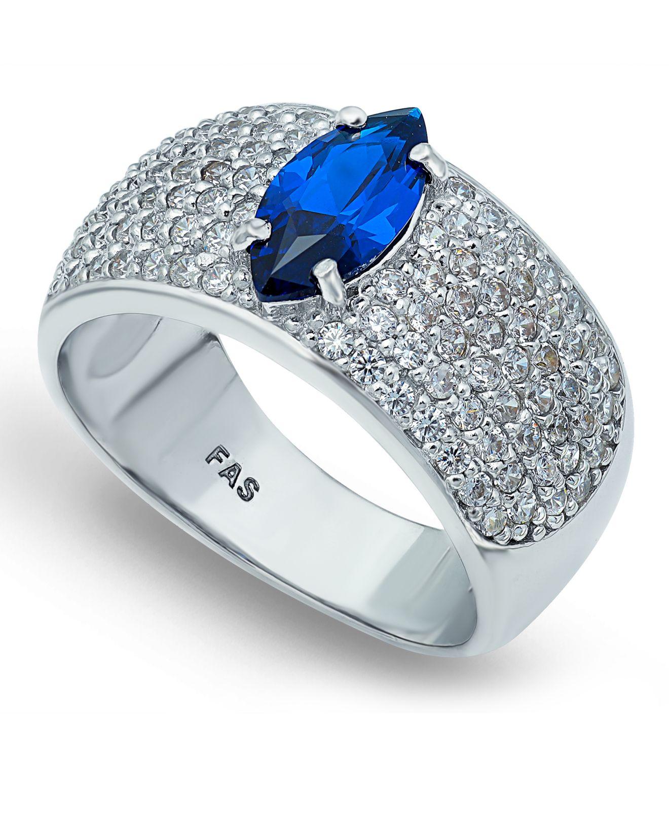 Macy's Cubic Zirconia Pavé Band Ring With Blue Cz Marquise Center Prong