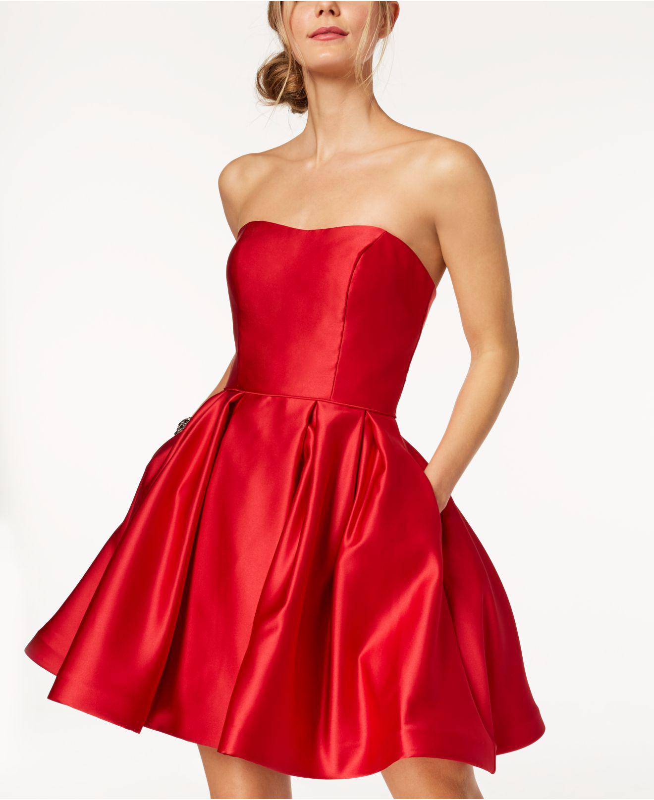 Betsy & Adam Strapless Fit & Flare Dress in Red | Lyst