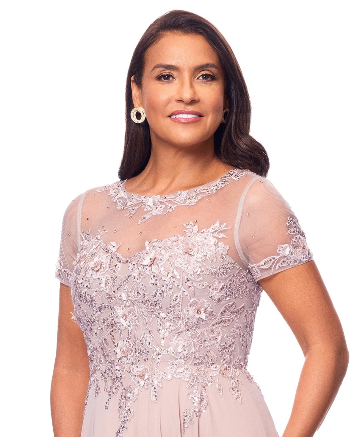 Boat Neck Xscape Embroidered Gown Xscape Petite Embellished