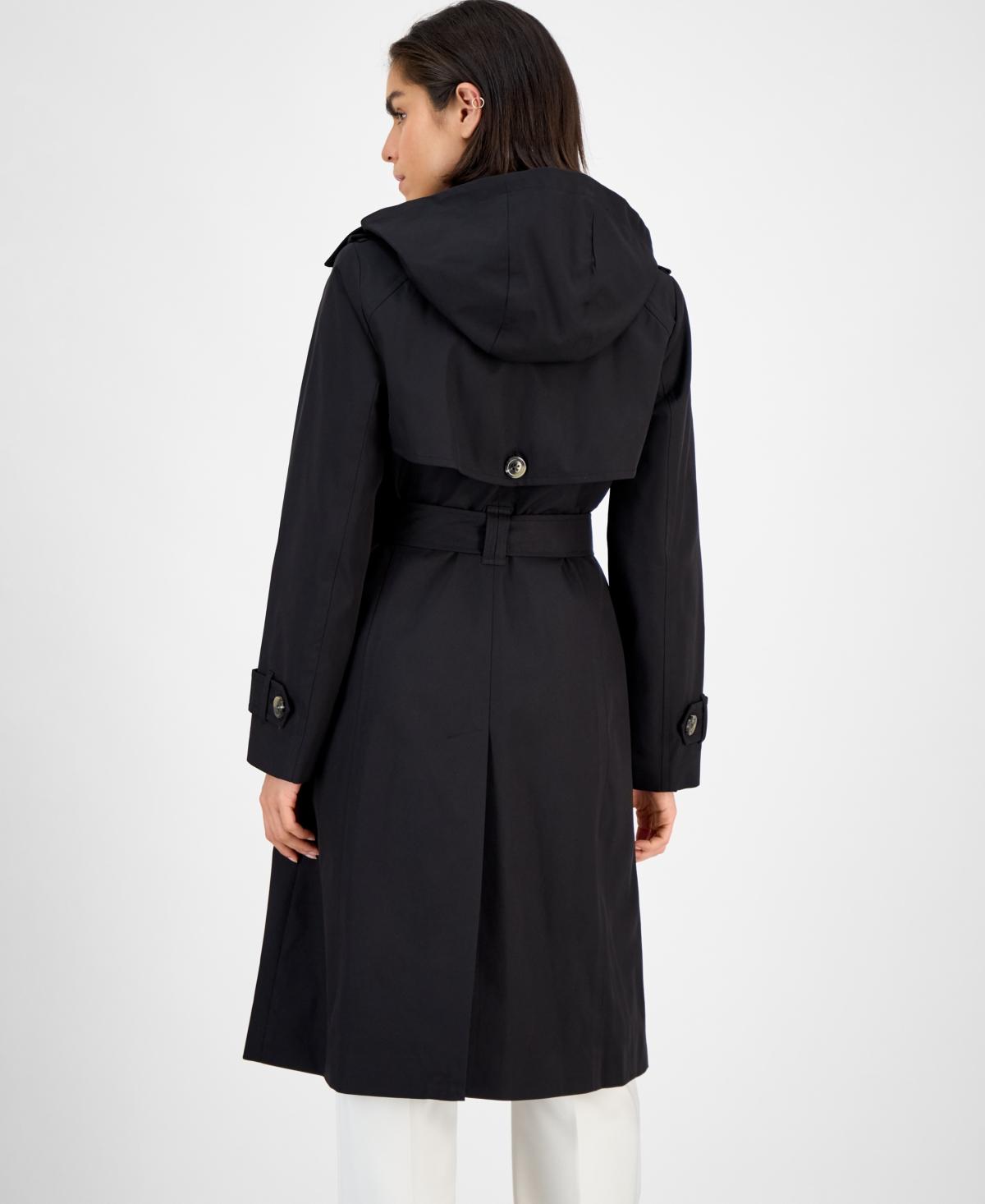 Single Breasted Black Hooded Trench Coat Womens Single Breasted