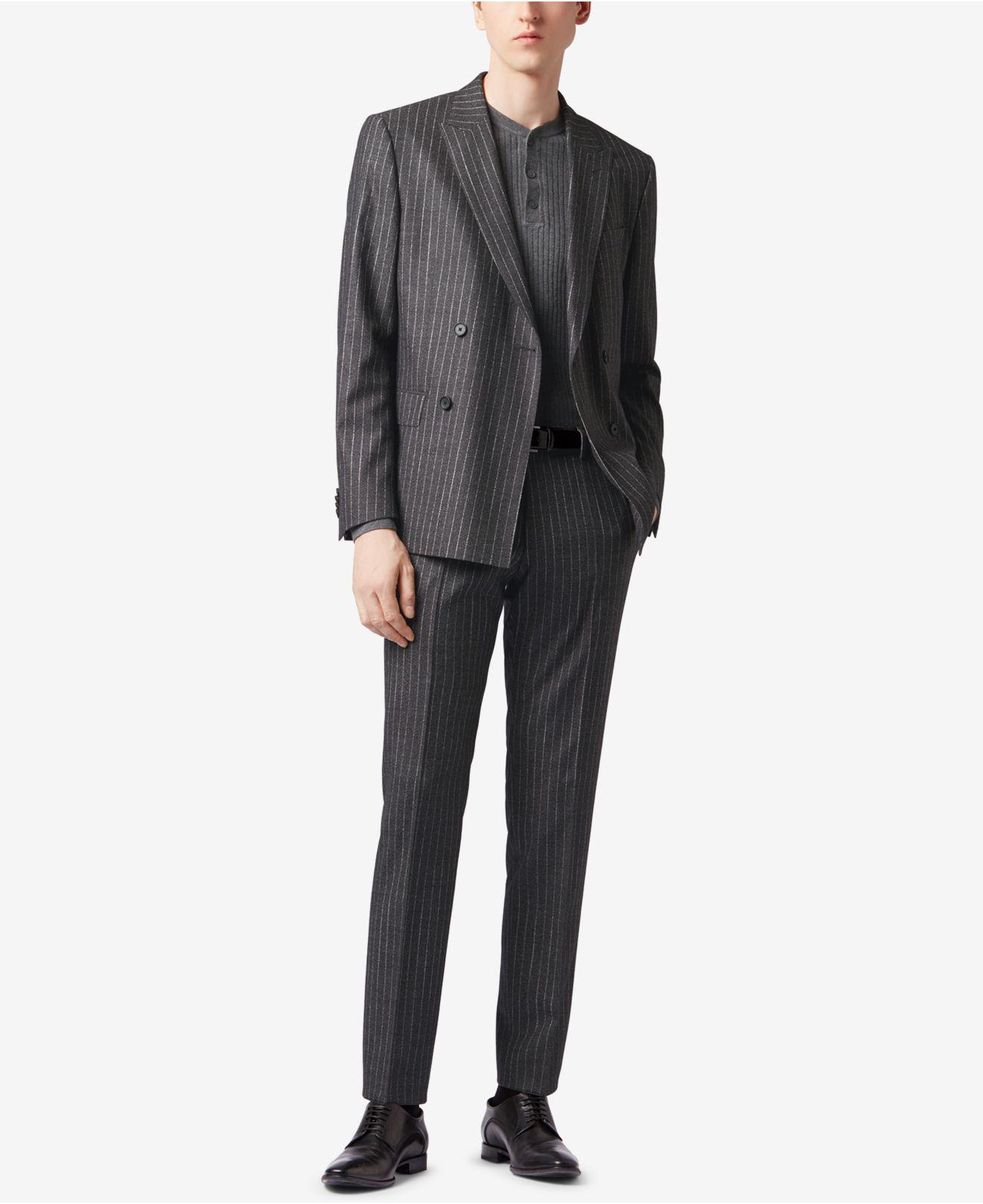 BOSS Wool Double-breasted Pinstripe Suit in Black for Men - Lyst