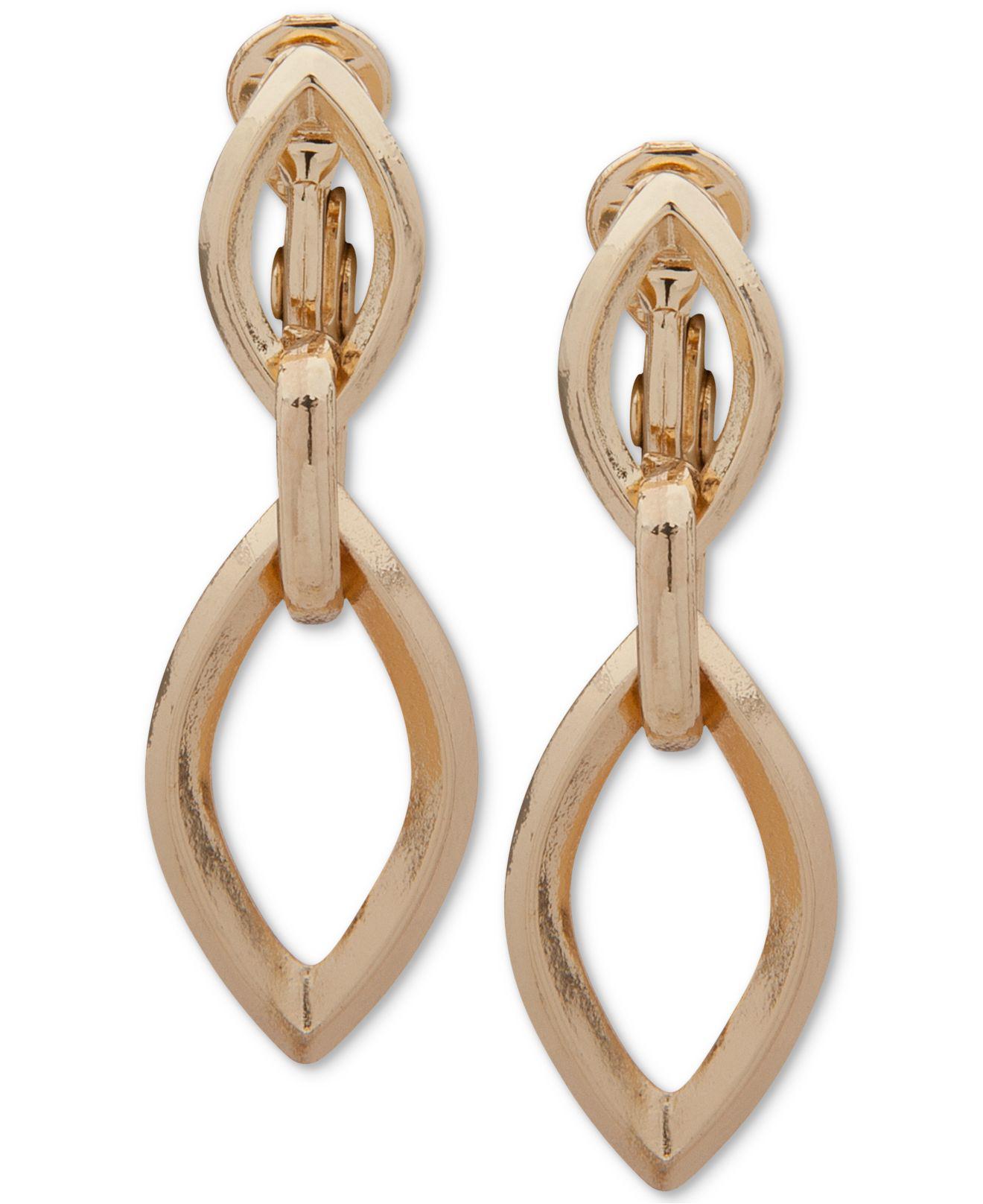 Lyst Anne Klein Gold Tone E Z Comfort Clip On Double Drop Earrings View Fullscreen
