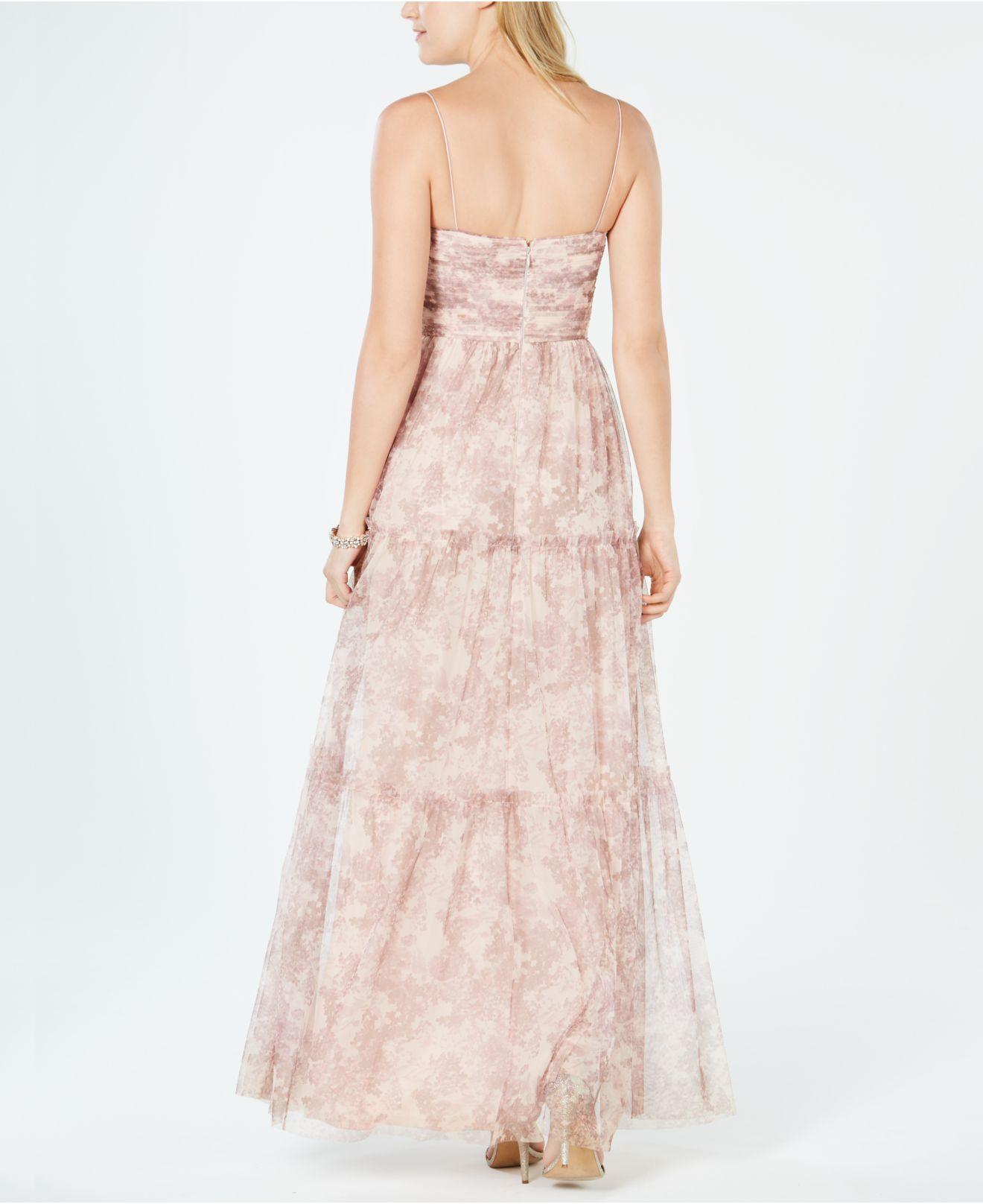 adrianna papell printed ruched chiffon gown