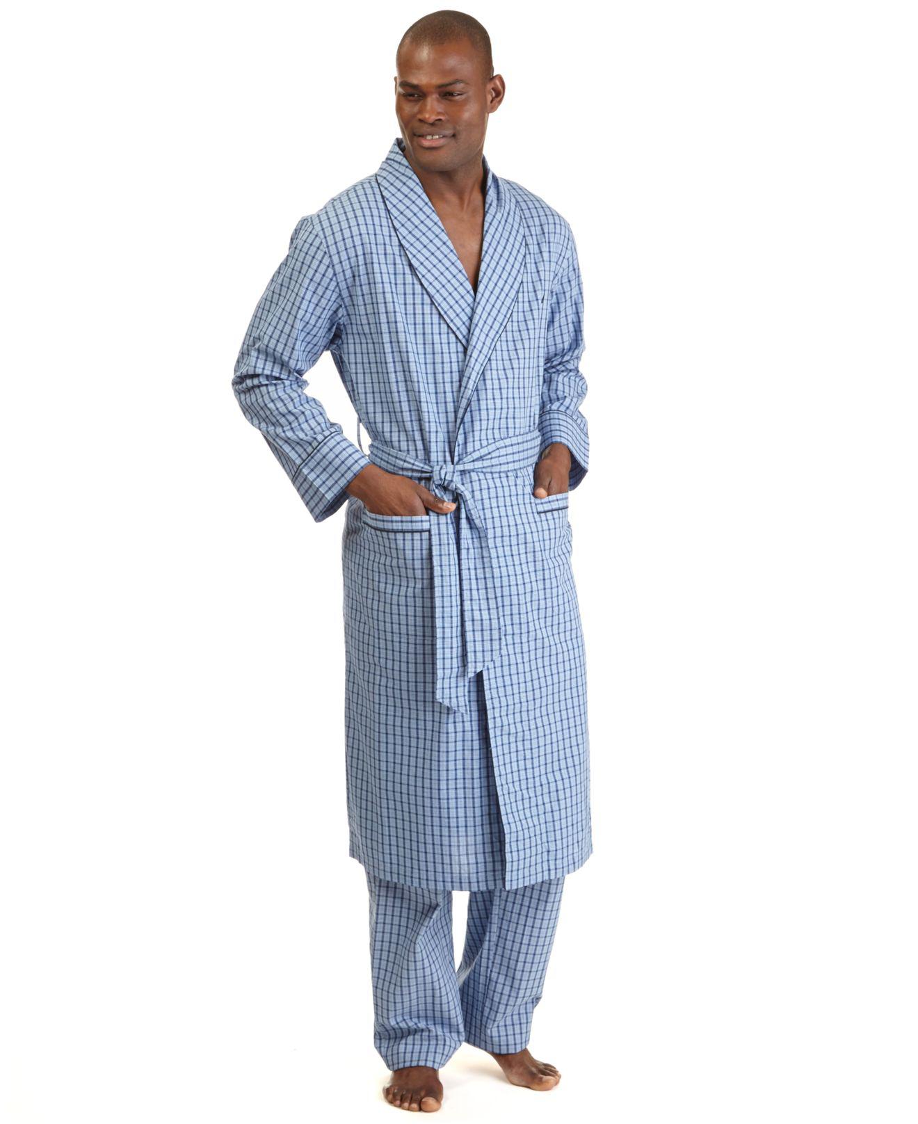 Nautica Plaid Cotton Robe in Cornflower Blue (Blue) for Men Lyst