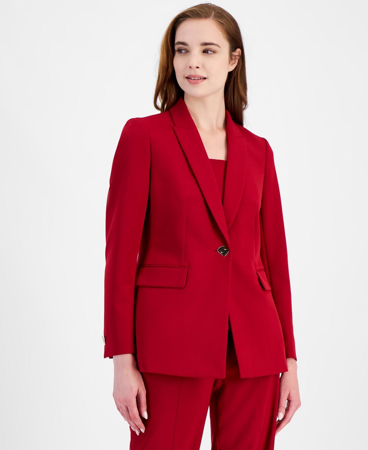 Pkrboro Women's Peak Lapel Suit Single Breasted Button for Formal Business Jacket Pants Black