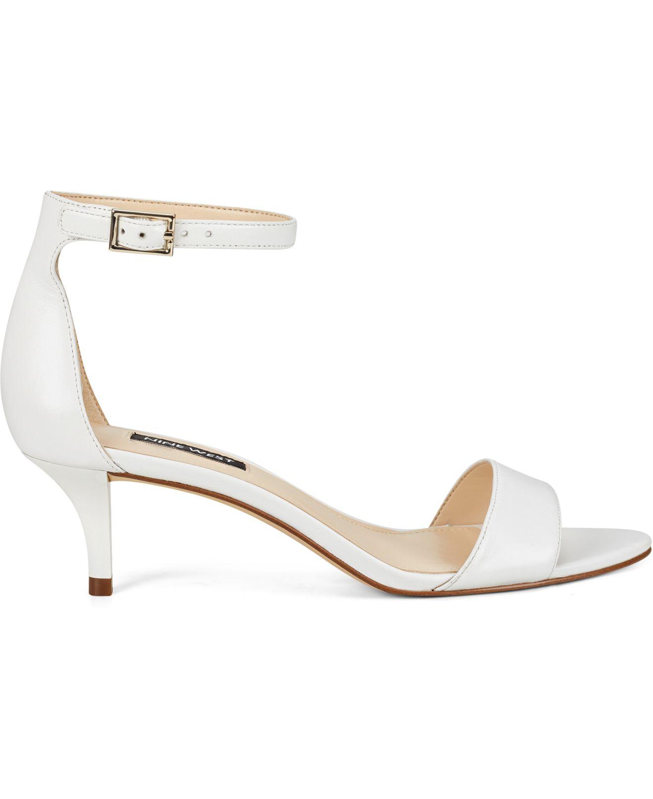 Nine West Leisa Leather Two-piece Kitten Heel Sandals in White | Lyst