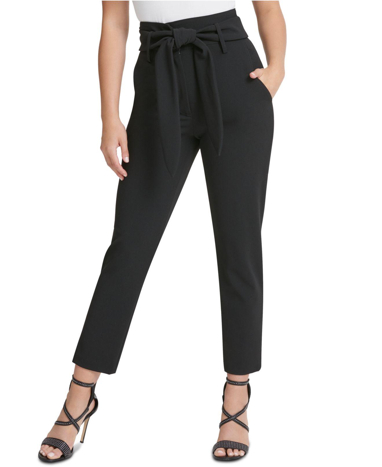 DKNY High-waisted Tie-belt Ankle Pants in Black | Lyst