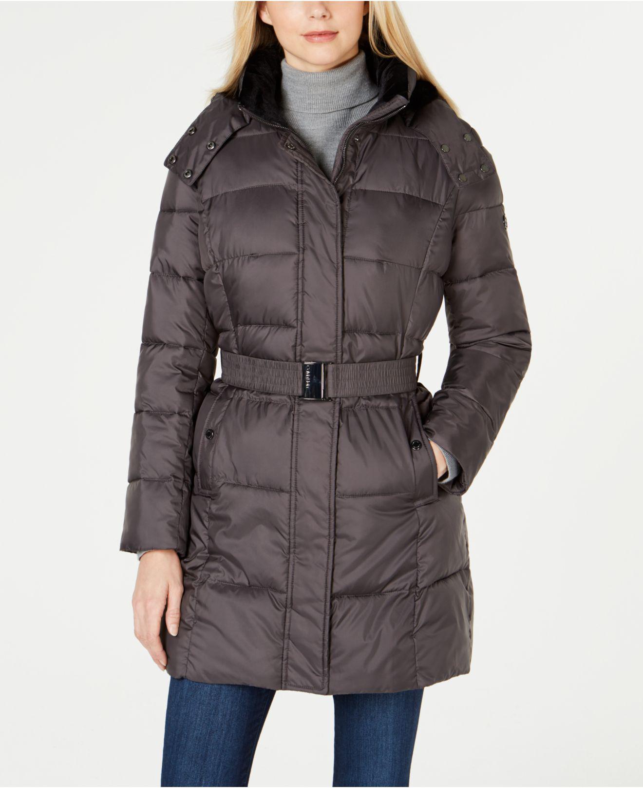 calvin klein faux fur lined coat