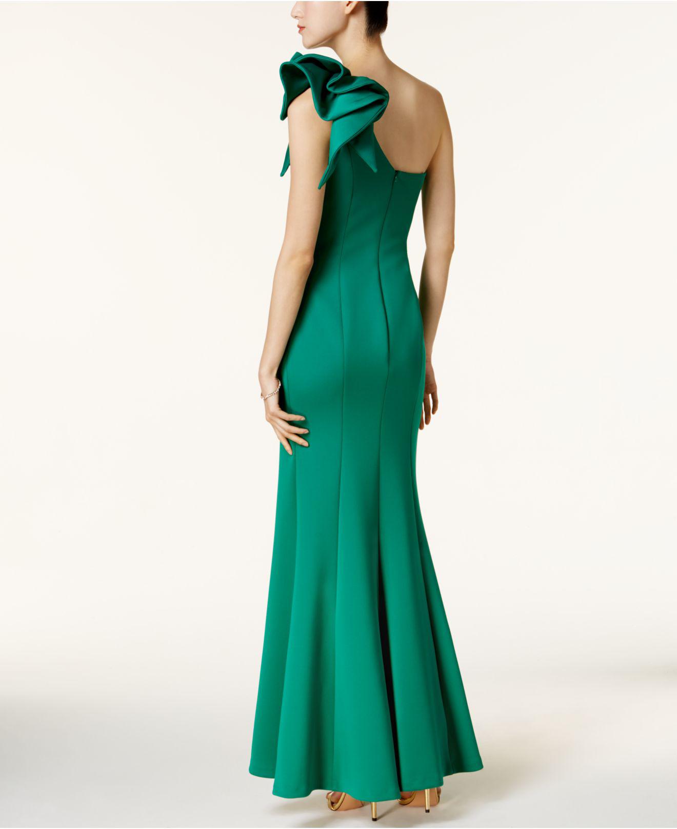 betsy and adam ruffled one shoulder dress