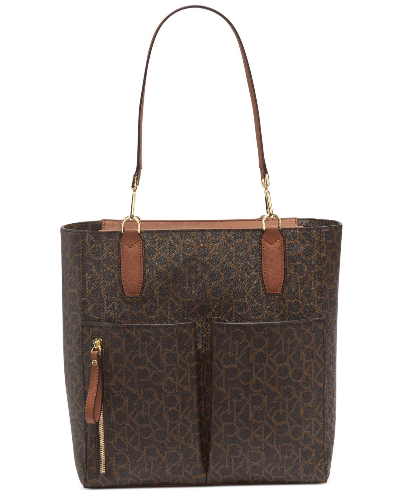 Calvin Klein Elaine North South Signature Tote in Brown - Lyst
