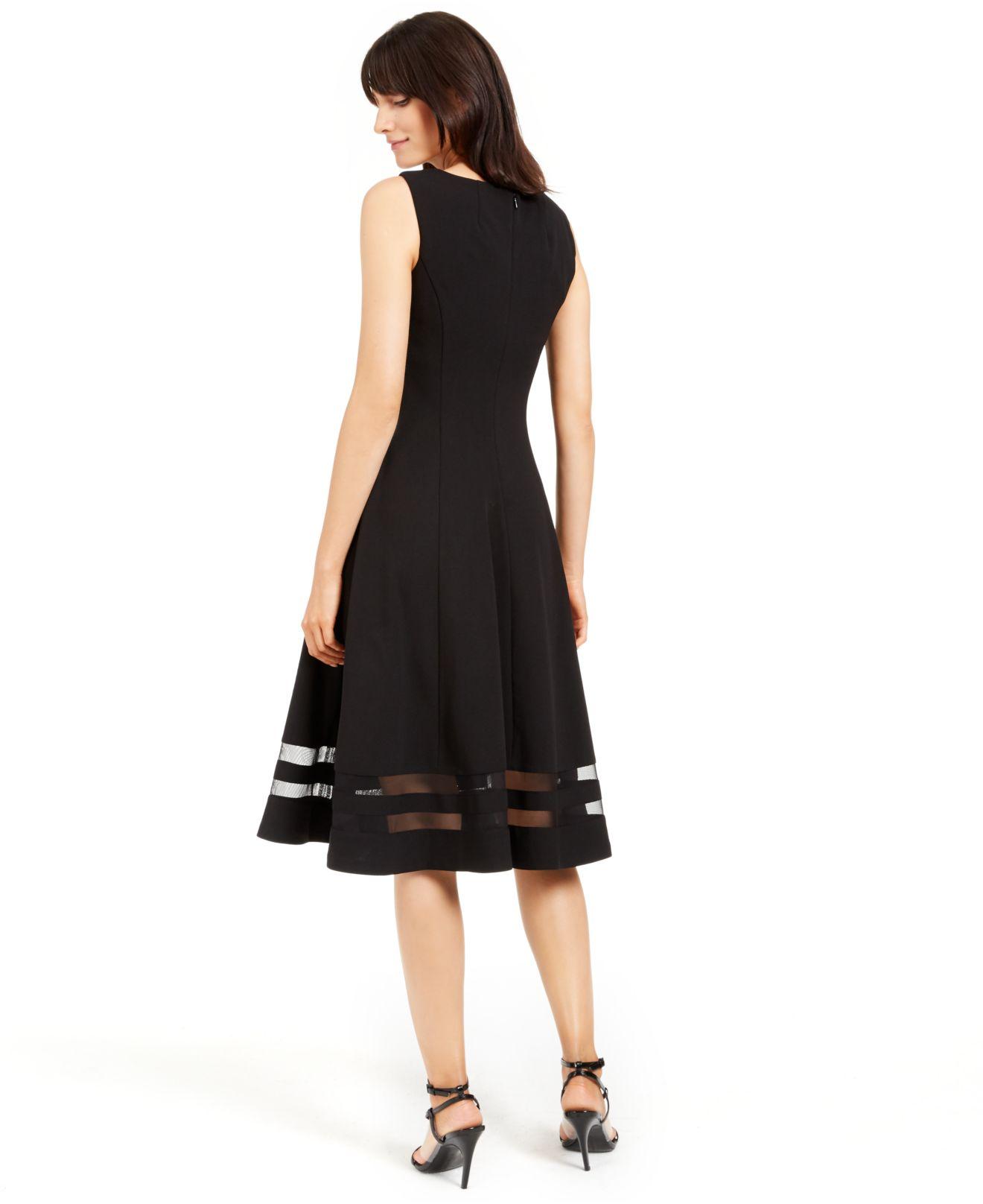 Calvin Klein Illusion-trim Fit & Flare Midi Dress in Black | Lyst