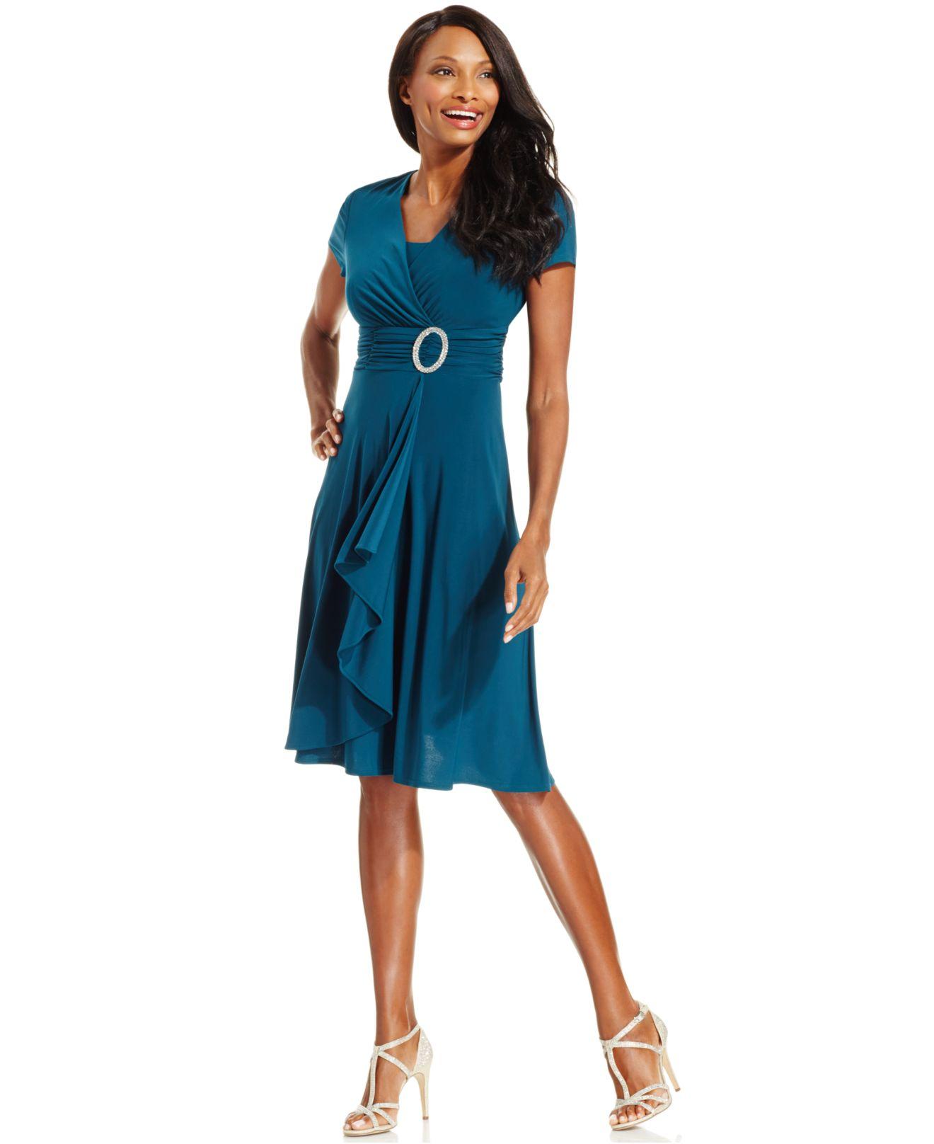 R & M Richards Synthetic R&m Richards Short-sleeve Faux-wrap Dress in ...