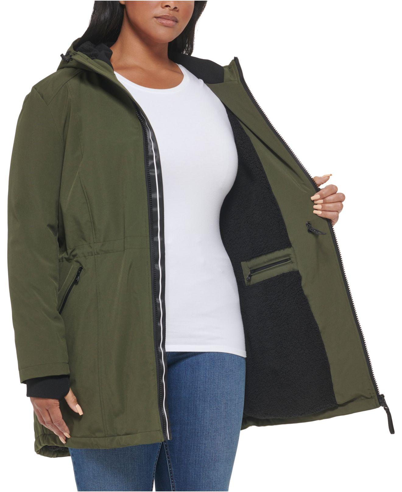 Calvin Klein Plus Size Hooded Fleece-lined Anorak Raincoat in Green | Lyst