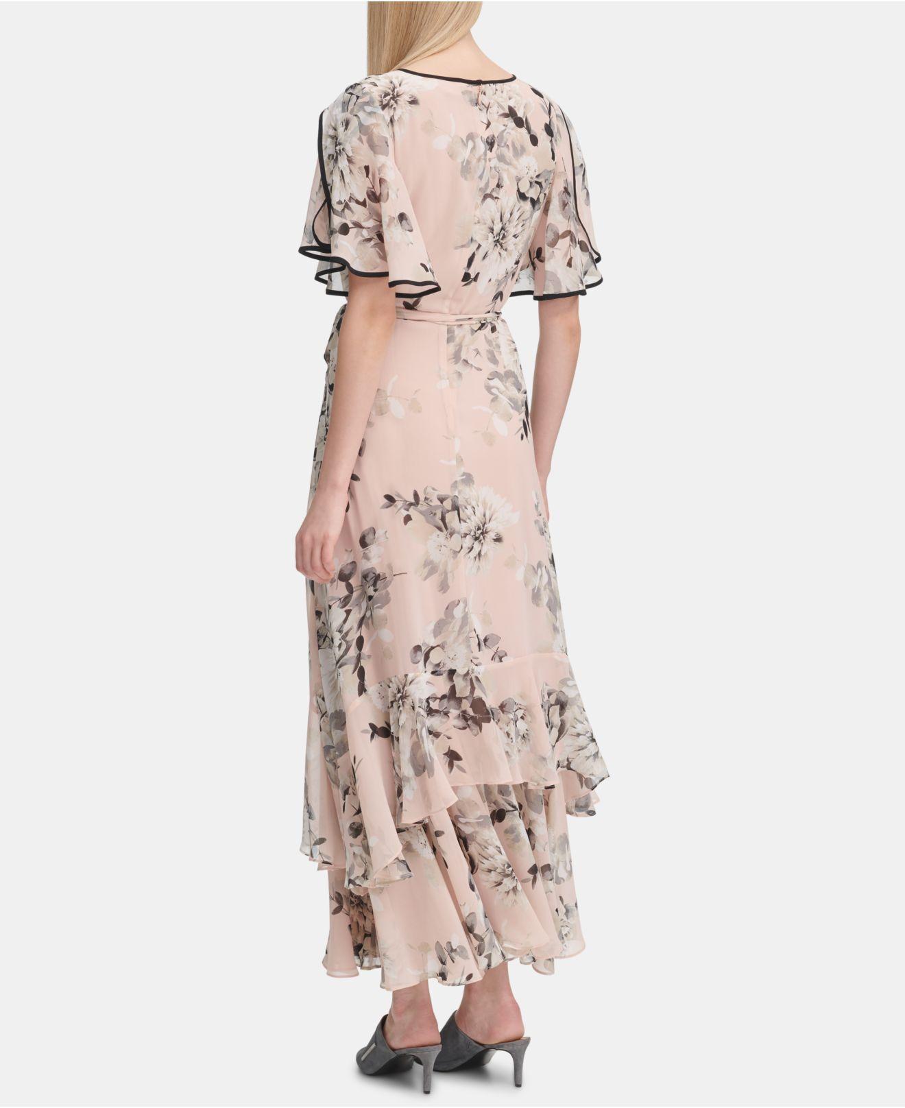 Calvin Klein Synthetic Fluttersleeve Maxi Dress in Blush Grey (Gray