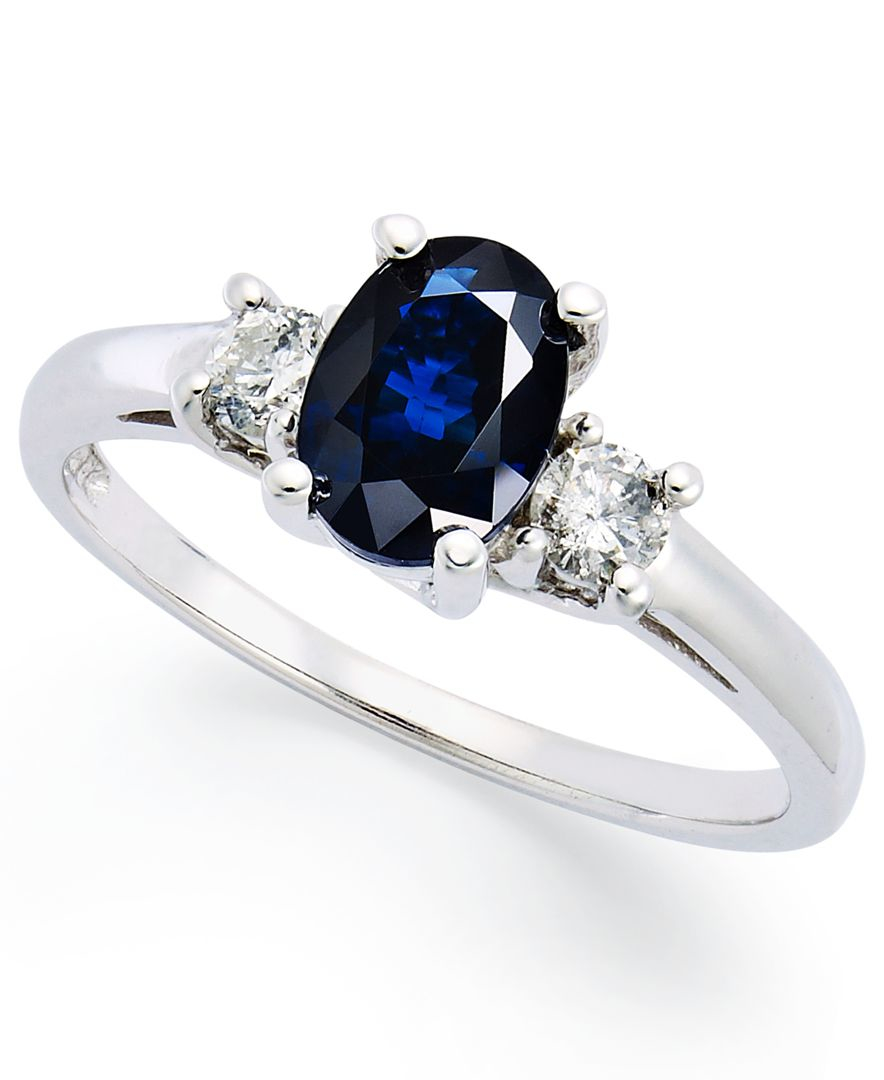 Macy's 14k White Gold Ring, Sapphire (1-1/8 Ct. T.w.) And Diamond (1/5 ...