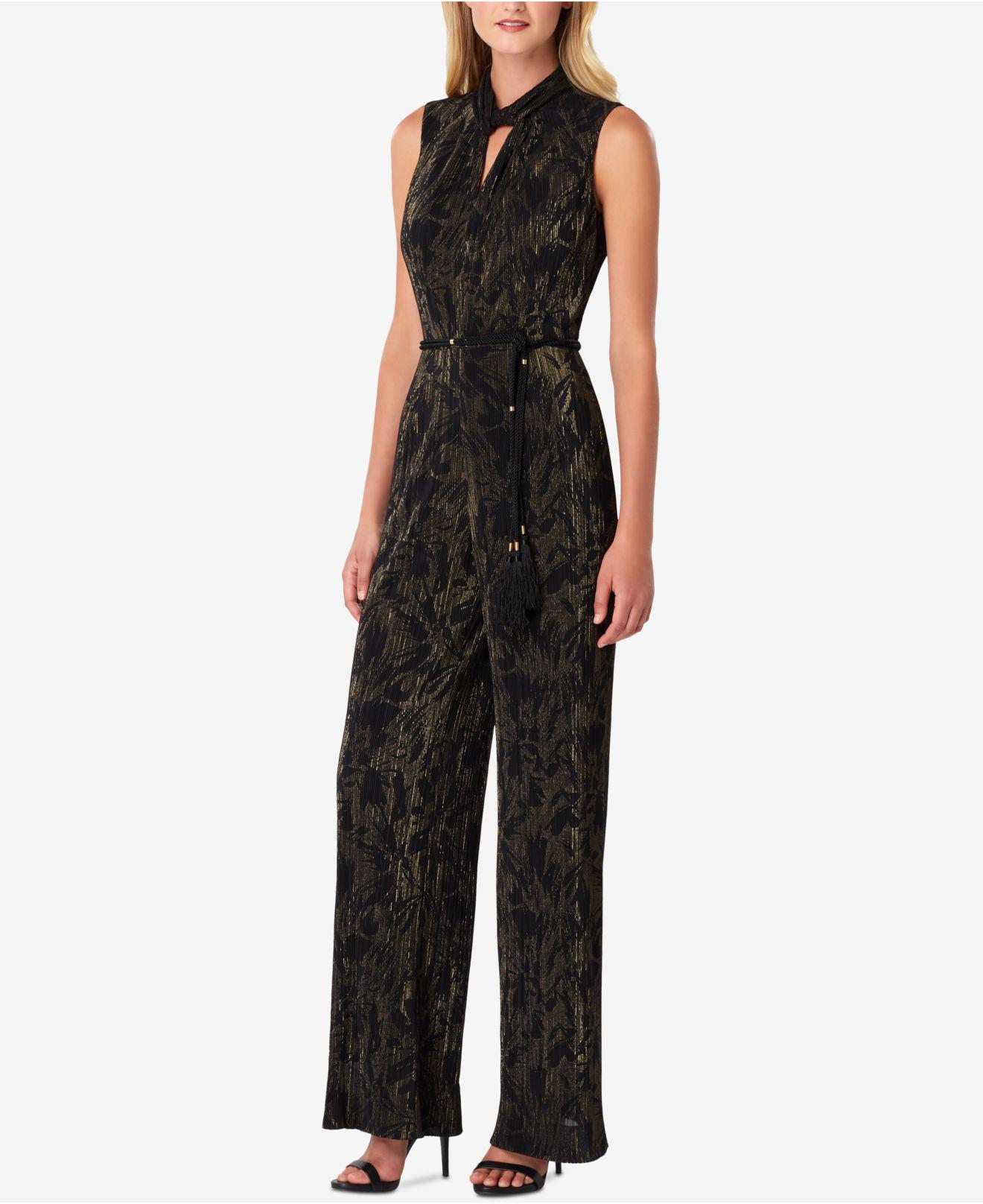 gold pleated jumpsuit