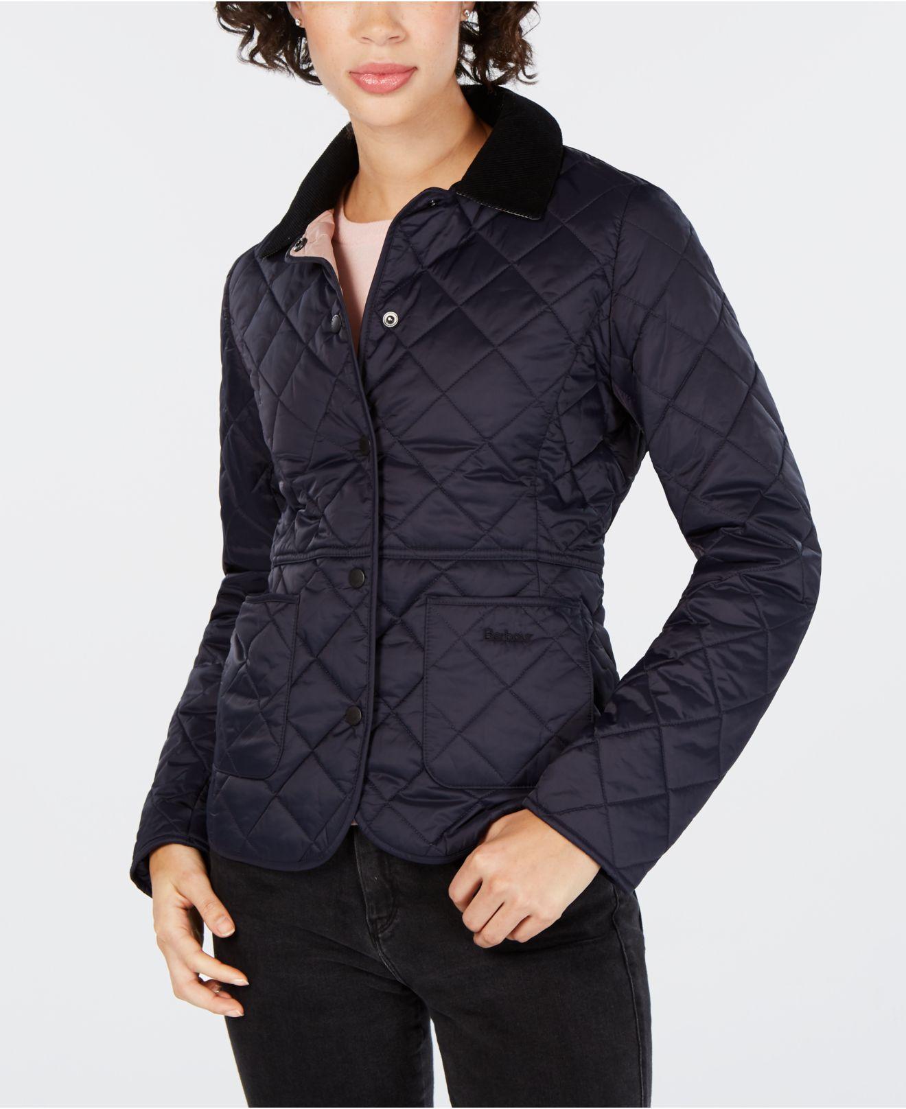 Barbour Deveron Quilted Coat in Navy/Pale Pink (Blue) | Lyst
