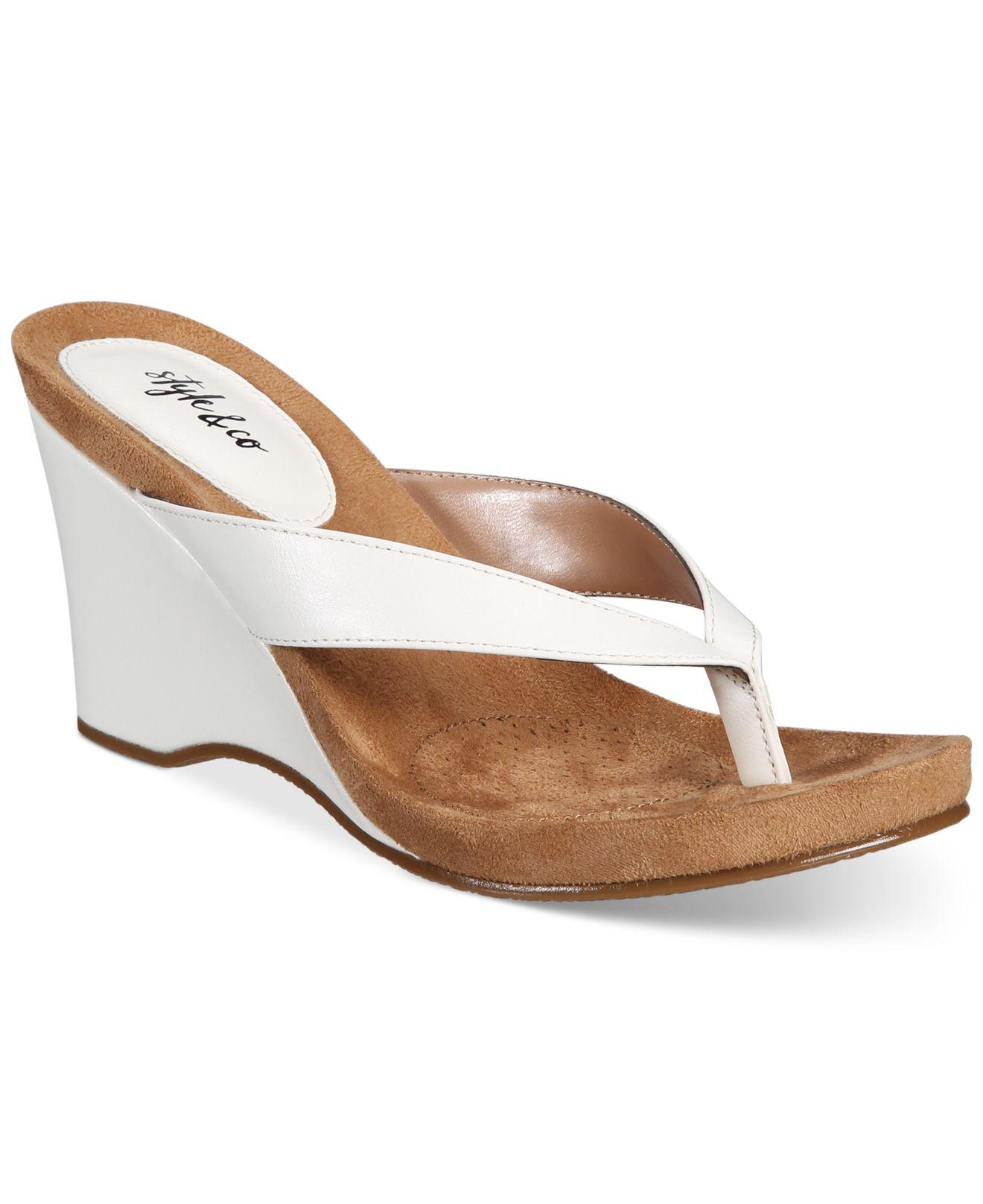 Style & Co. Chicklet Wedge Sandals in White - Lyst