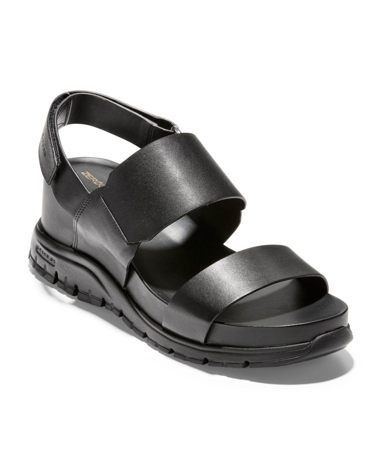 Cole Haan Leather Zerogrand Wedge Sandals in Black Leather/Black (Black) |  Lyst