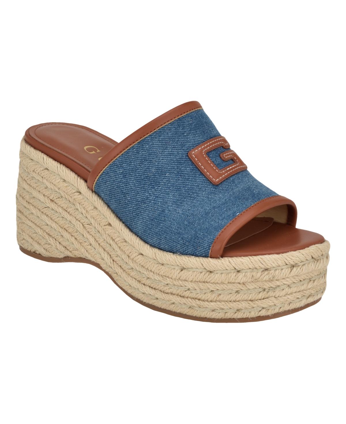 Guess Zakki One Band Logo Slide Espadrille Wedge Sandals in Blue Lyst