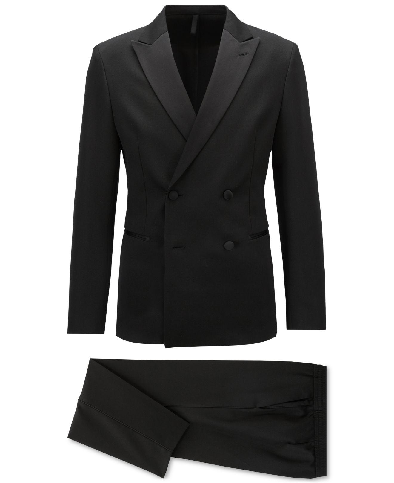 Download BOSS Slim Fit Double-breasted Virgin Wool Tuxedo in Black ...