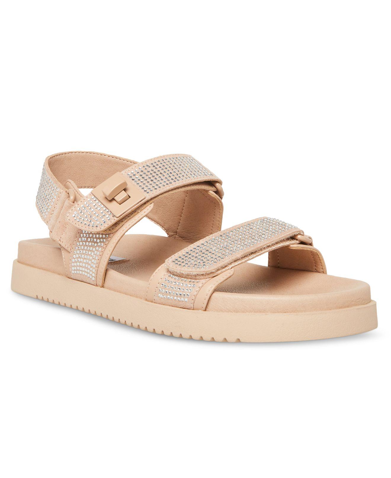 Steve Madden Mona Rhinestone Slingback Footbed Sandals in Natural | Lyst