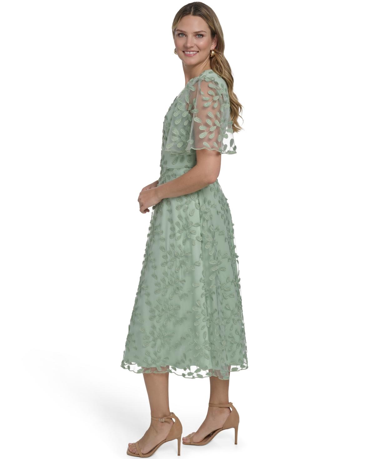 Jessica Howard Petite Flutter-sleeve V-neck Midi Dress in Green | Lyst