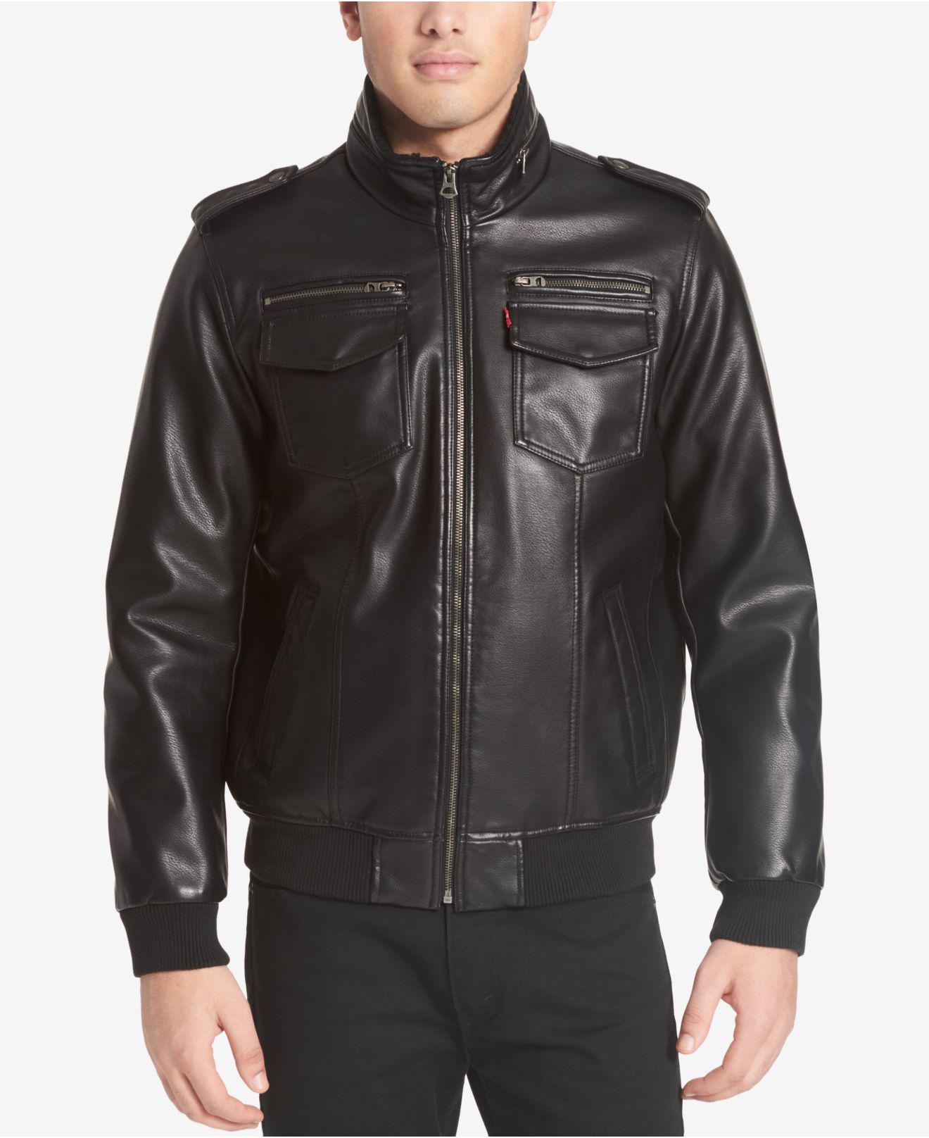 Levi's Faux-leather Aviator Bomber Jacket With Fleece Lining in Black ...