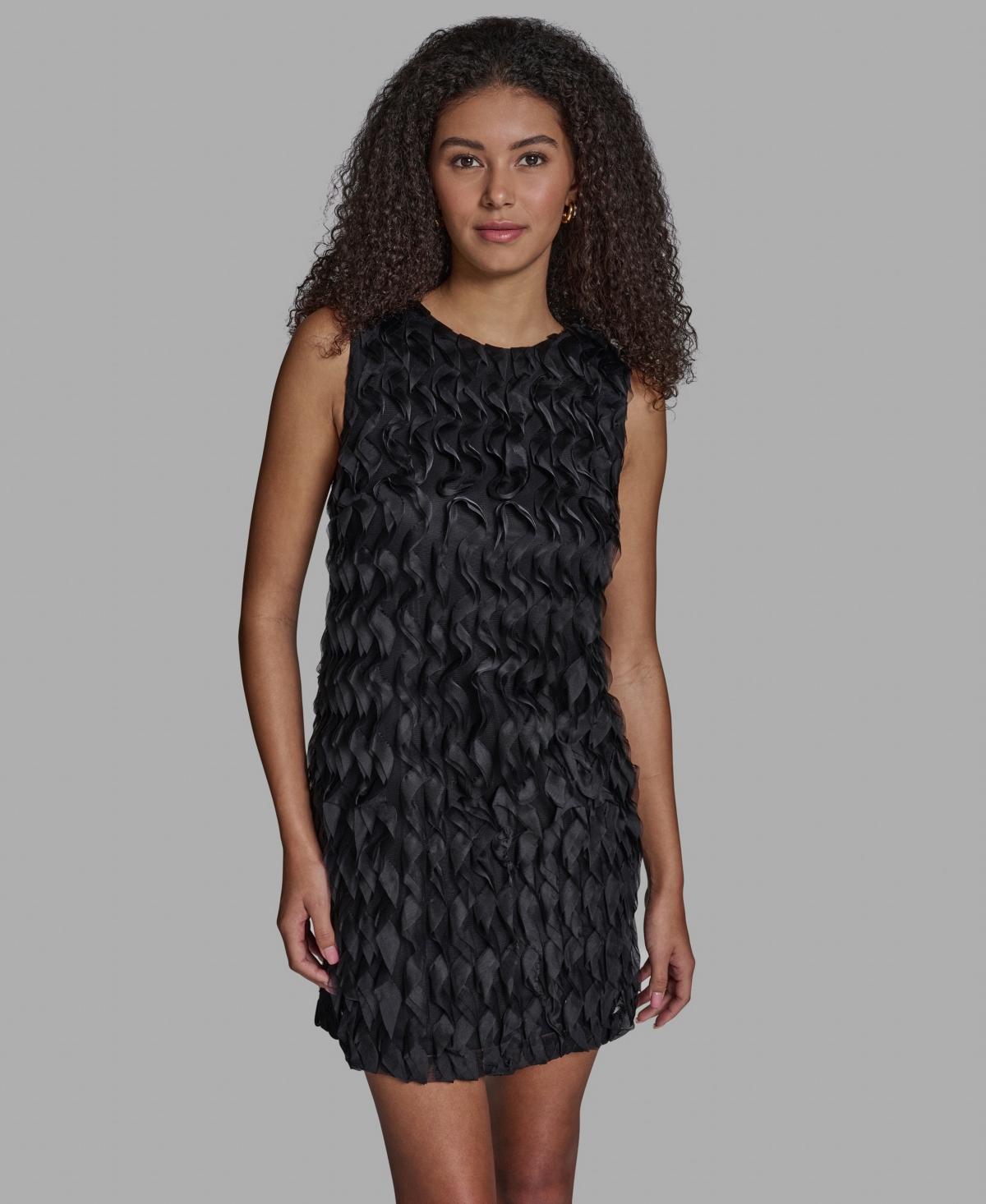 BCBGMAXAZRIA Sleeveless A-line Wavy Tulle Short Dress in Black