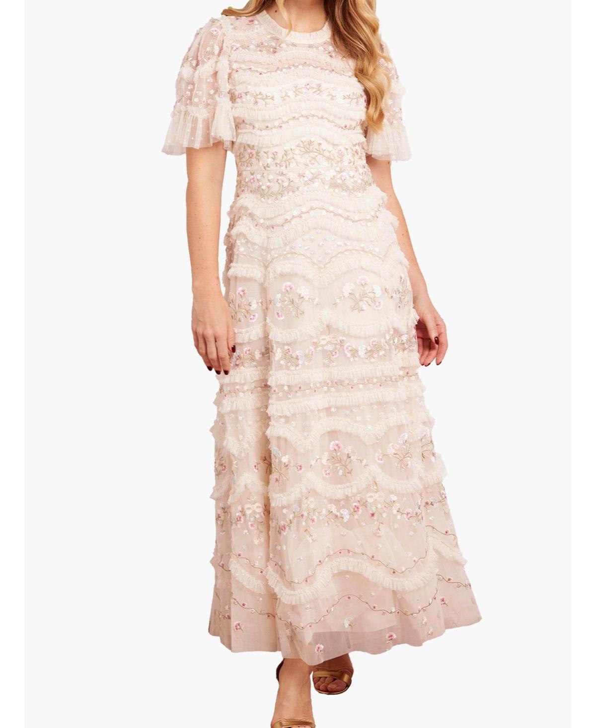 chinese dress ladies Layered Lace Ankle Gown  Cream