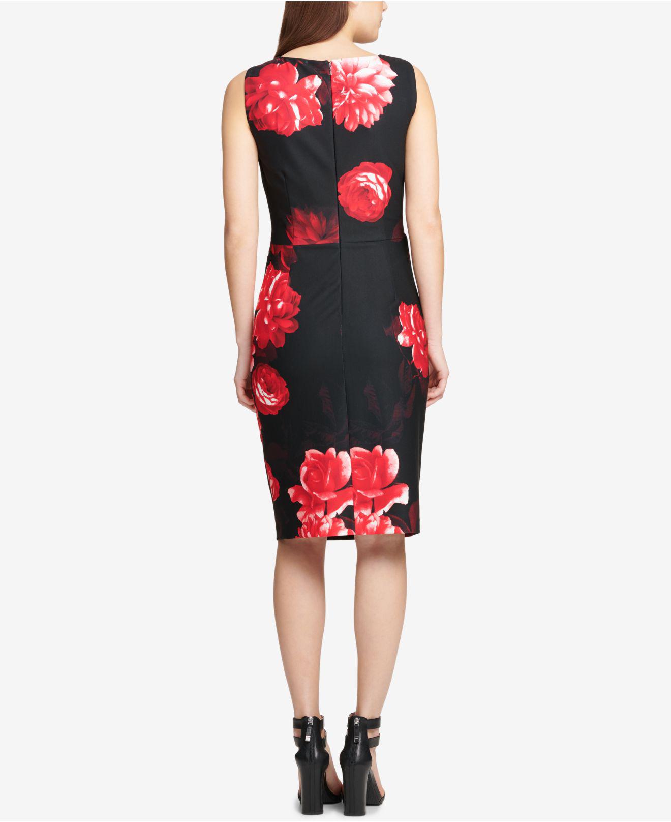 DKNY Synthetic Floral-print Sheath Dress, Created For Macy's in Red - Lyst
