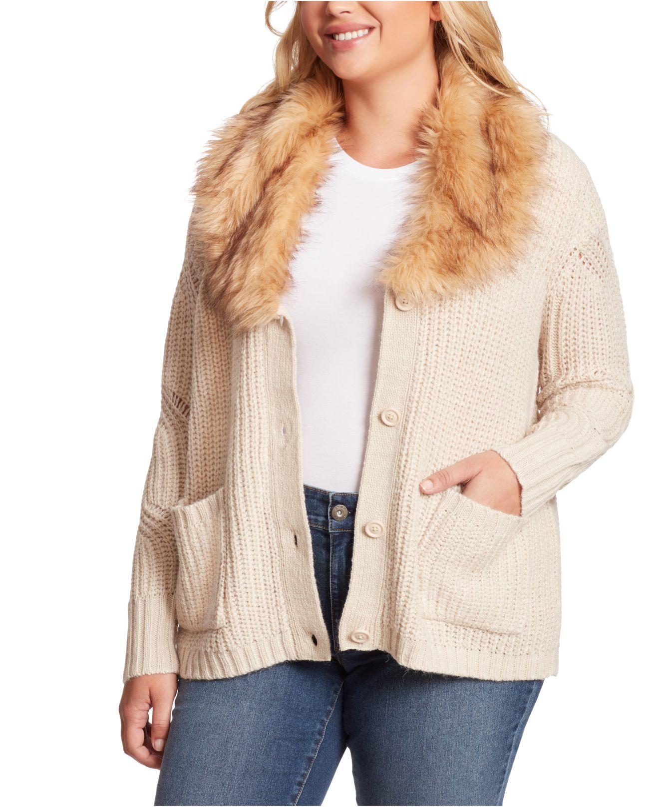 fur collar cardigan plus size