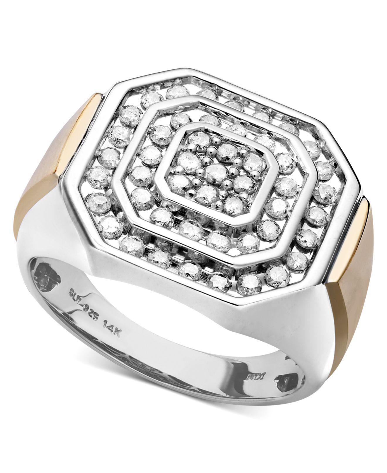 Macy's Men's Diamond Ring In 14k Gold And Sterling Silver (1 Ct. T.w ...