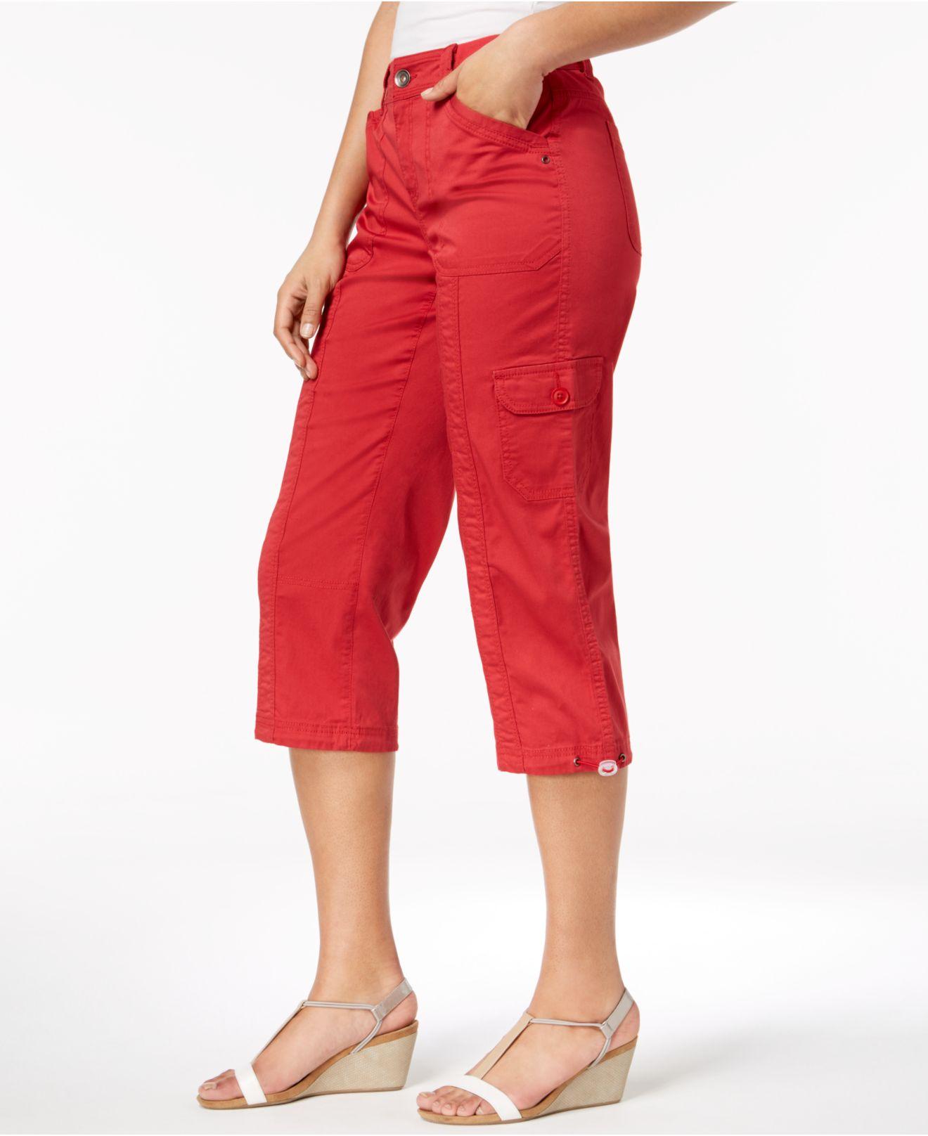 Style & Co. Cotton Capri Cargo Pants, Created For Macy's in Red - Lyst