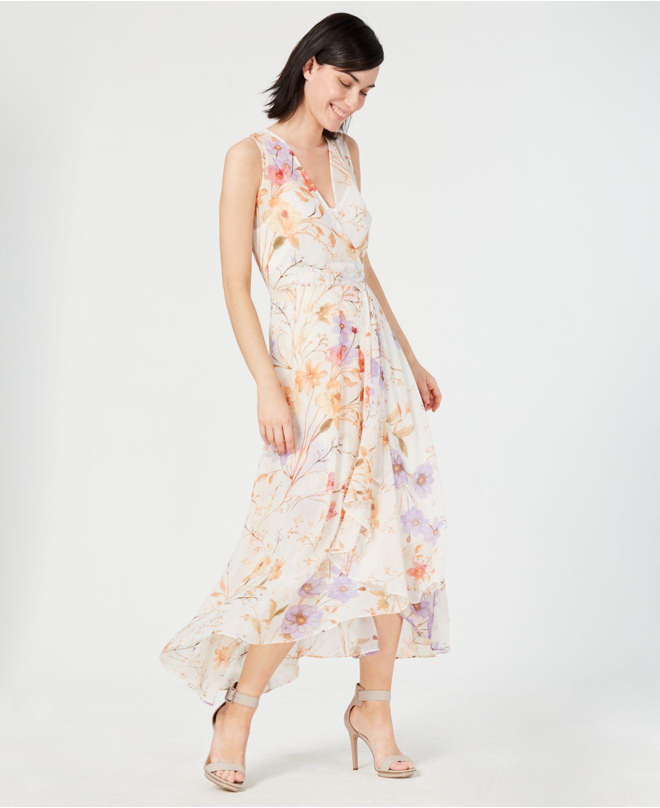 calvin klein floral print high low dress