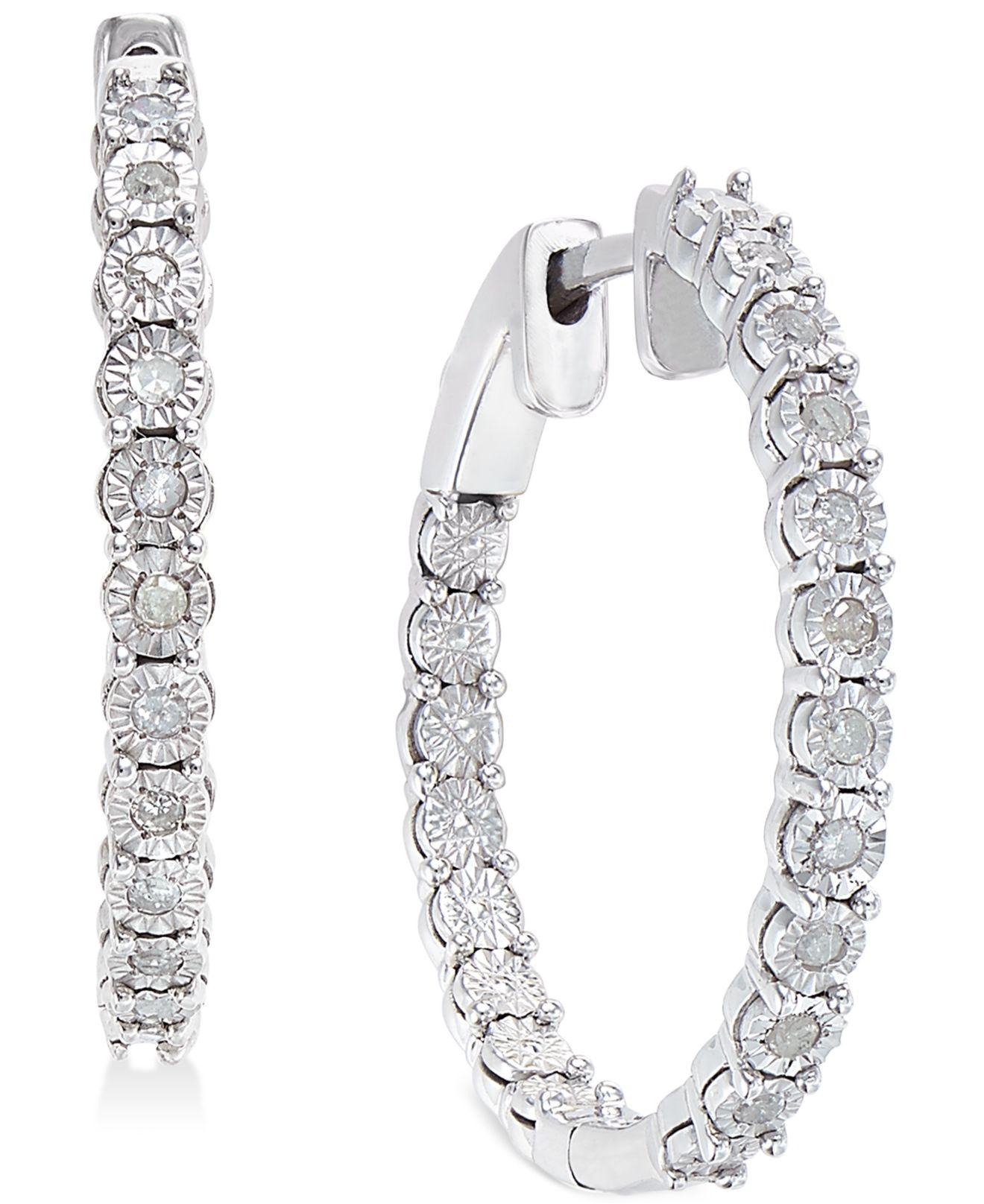 Macy's Diamond Hoop Earrings (1/4 Ct. T.w.) In Sterling Silver in