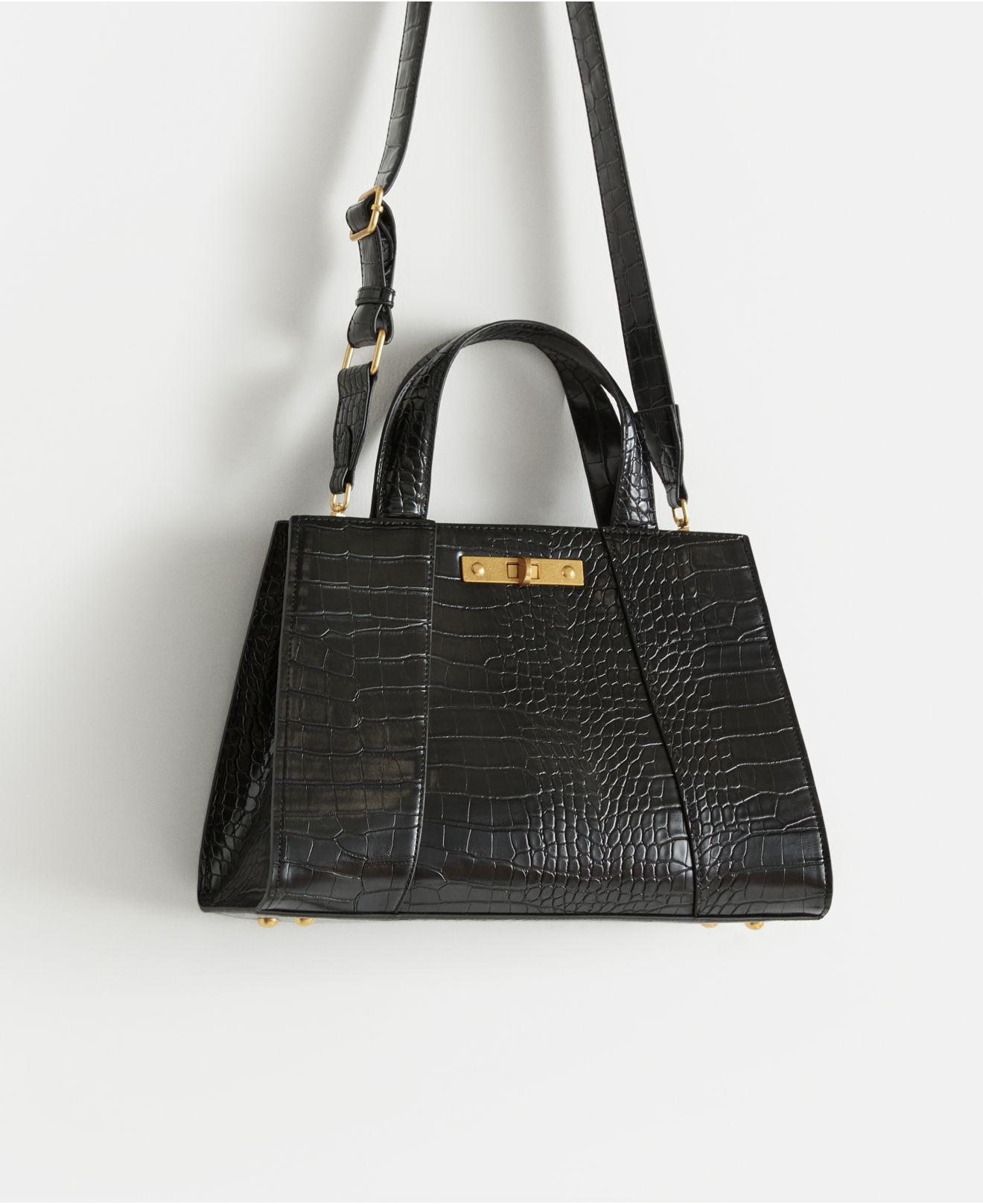 Mango Croc-effect Tote Bag in Black | Lyst