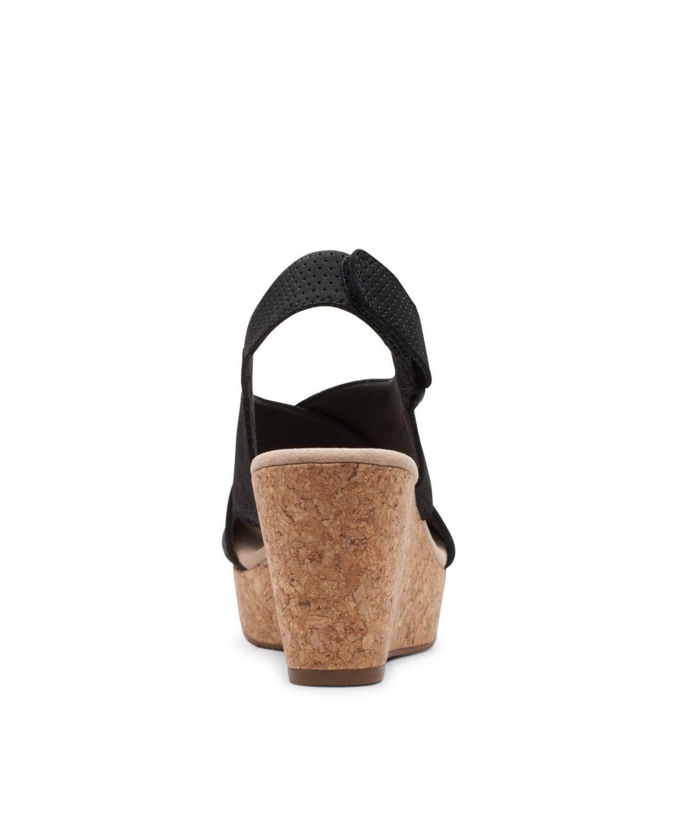 Clarks Leather Annadel Parker Wedge Sandals in Black Suede (Black) - Lyst