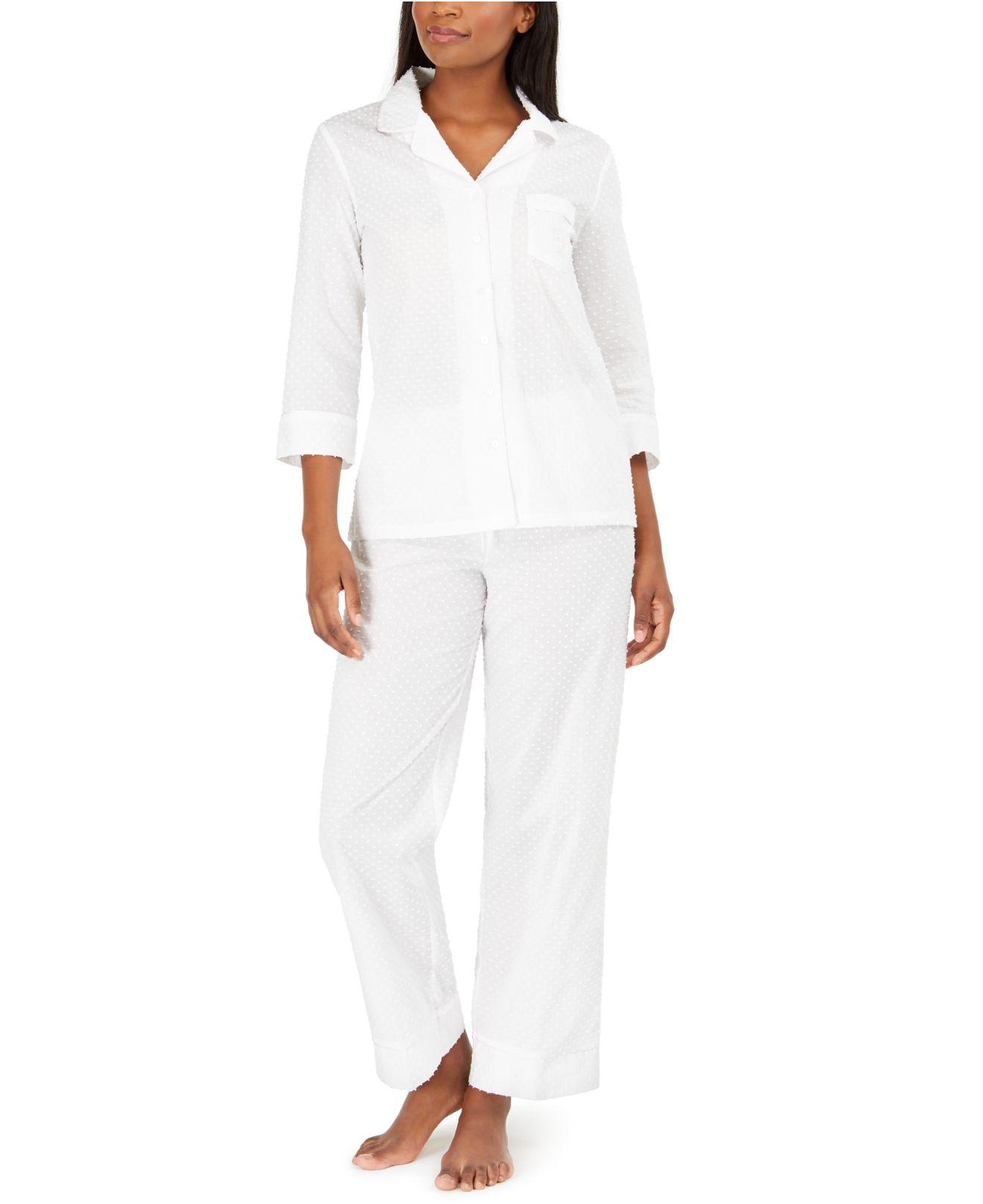 Miss Elaine Cotton Swiss Dot Pajamas Set in White - Lyst