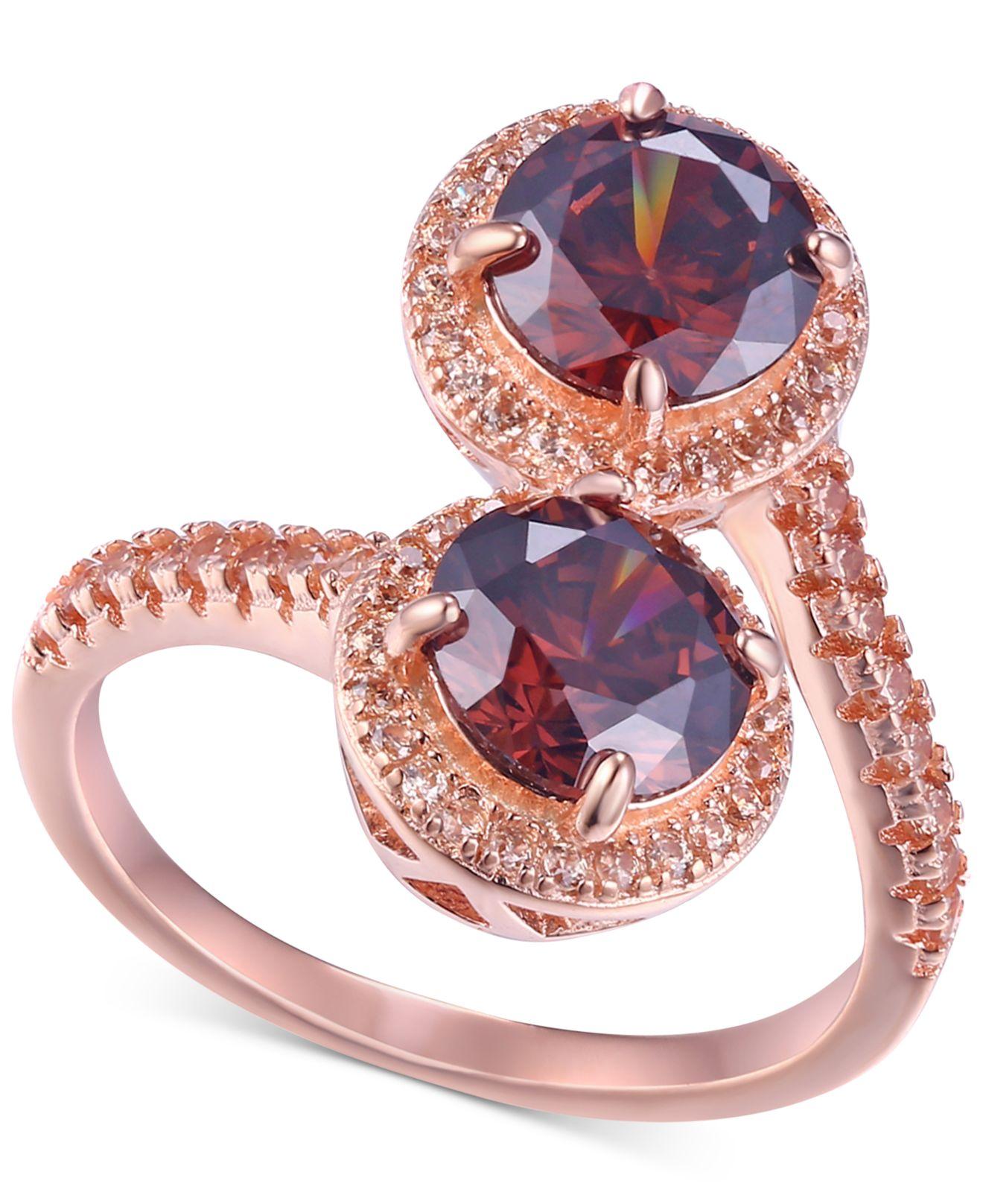 Macy's Cubic Zirconia Two-stone Bypass Statement Ring In 14k Rose Gold