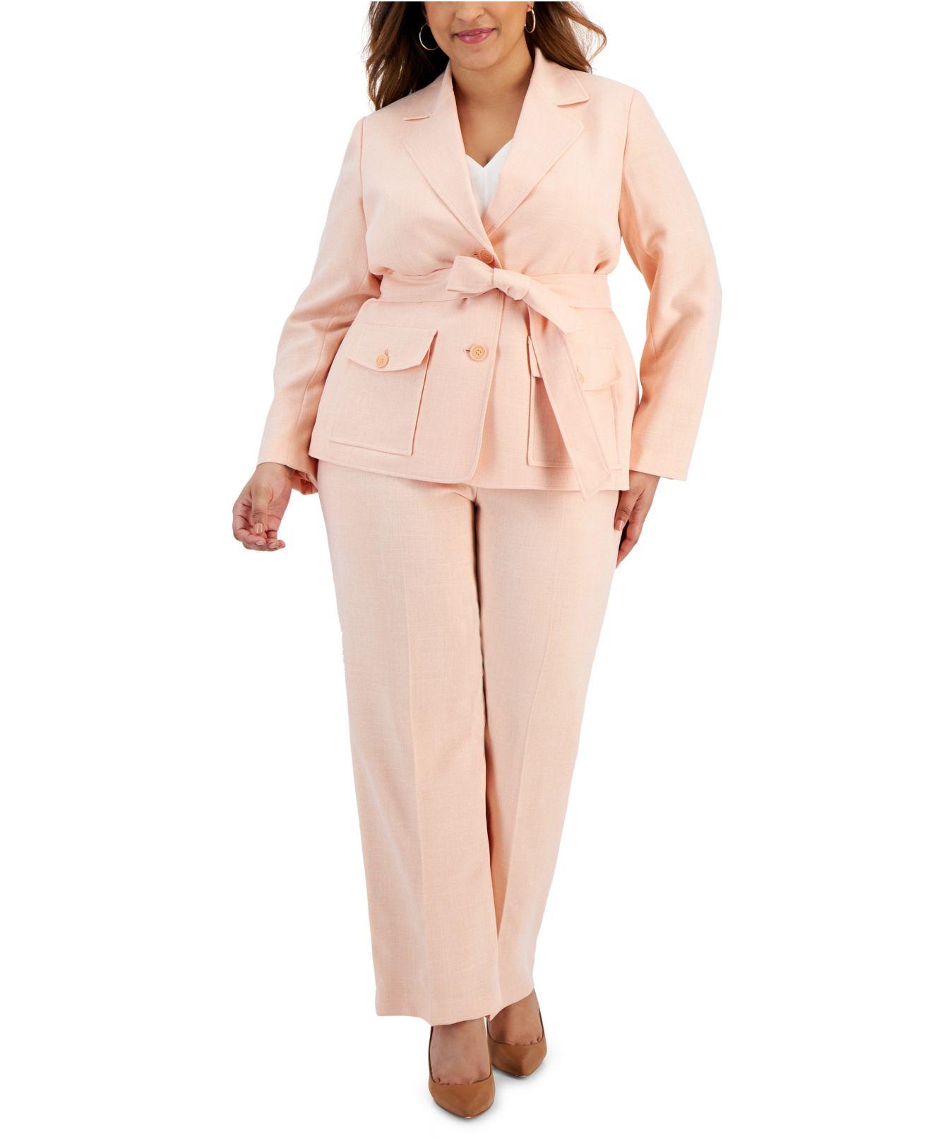 Le Suit Plus Size Belted Safari Jacket Pantsuit in Pink Lyst
