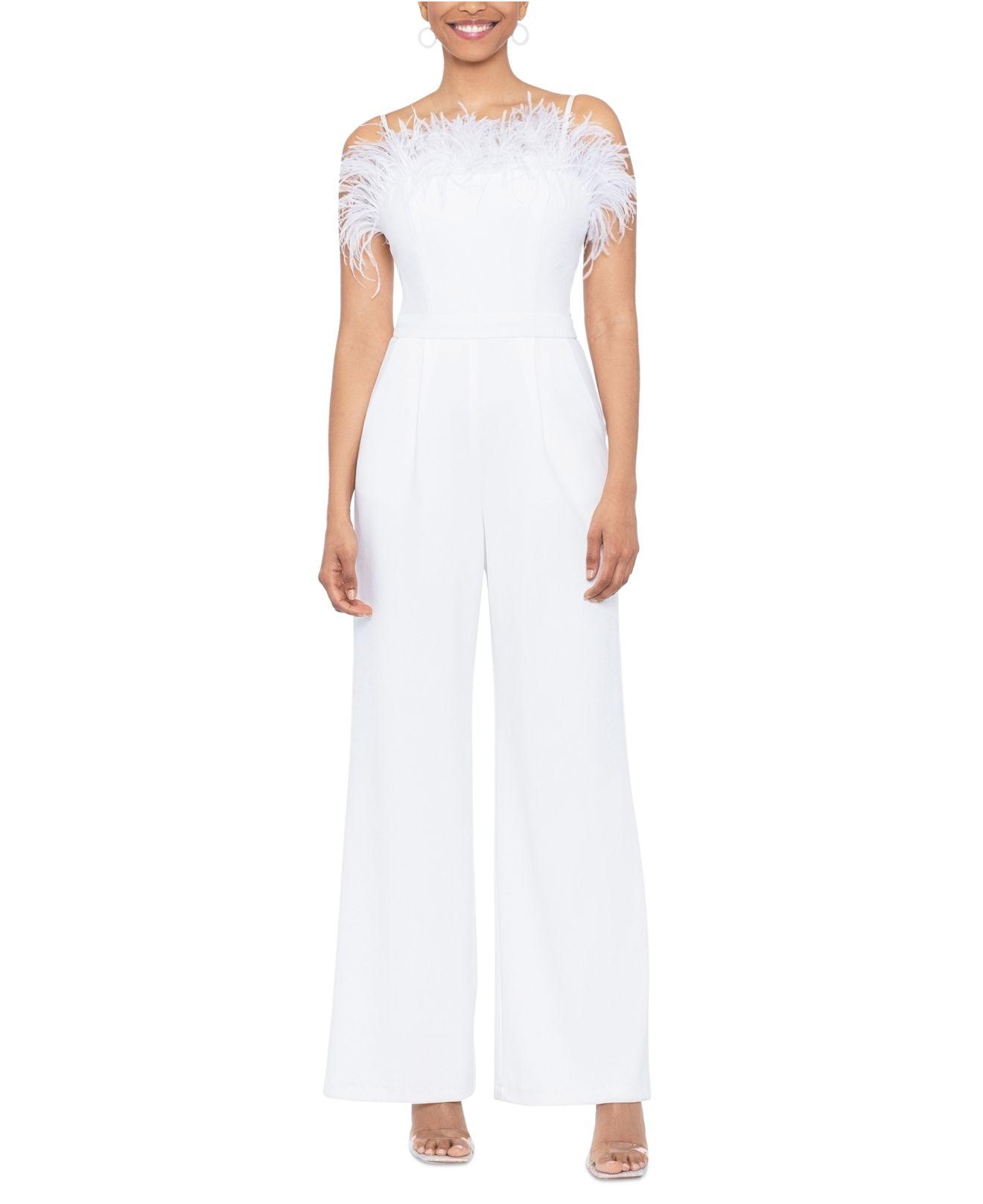Xscape Feathertrimneck Sleeveless Jumpsuit in White Lyst