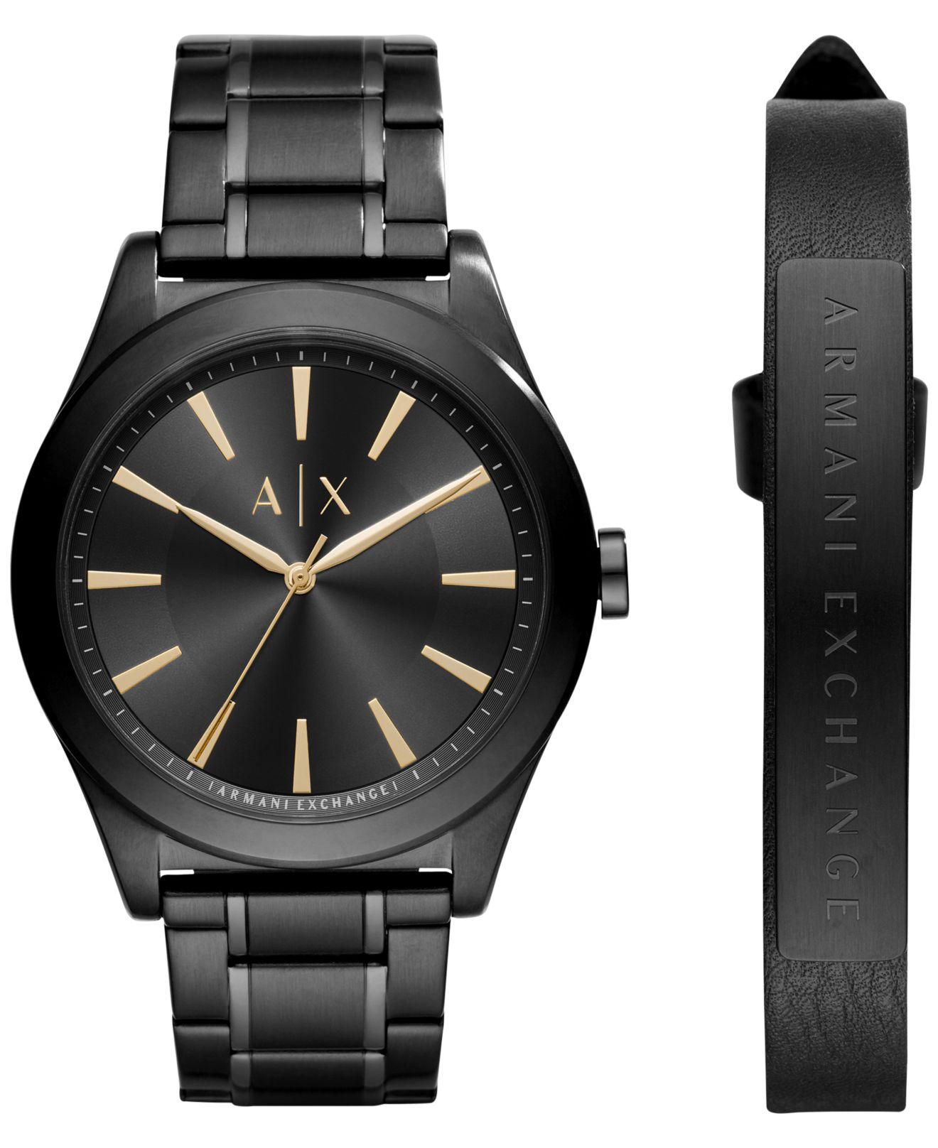 Armani Exchange Leather Men's Stainless Steel Bracelet Watch 44mm ...