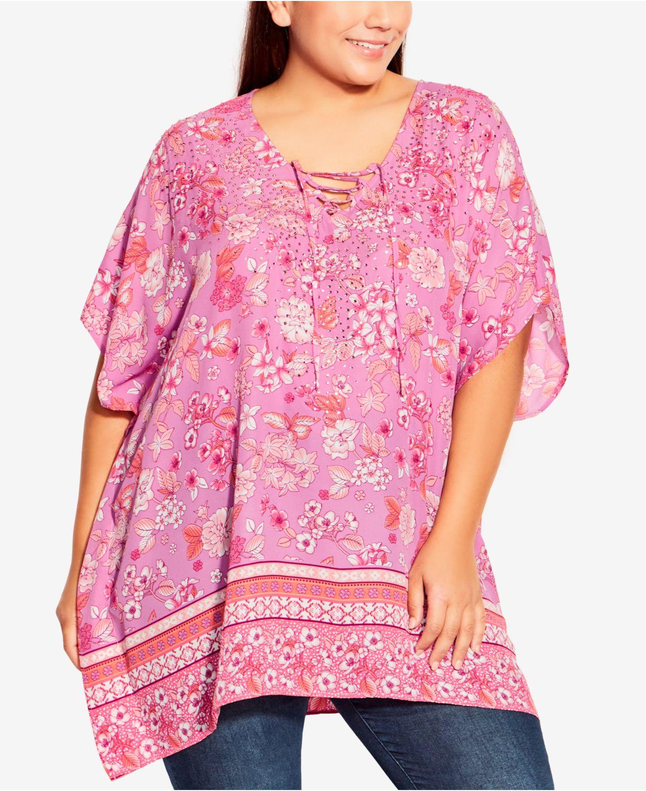 Avenue Plus Size Tie Detail Poncho Top in Pink | Lyst