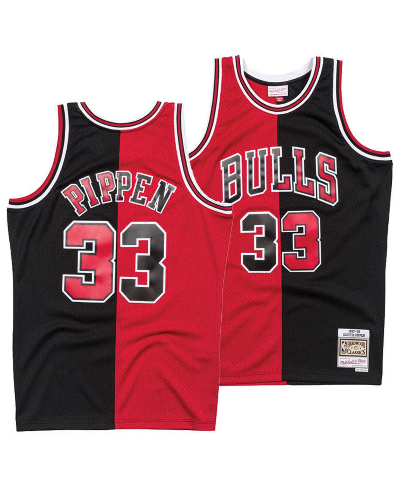 HOT Scottie Pippen Chicago Bulls Mitchell & Ness Hardwood Classics 199798  Split Swingman Red/Black Basketball Jersey • Kybershop
