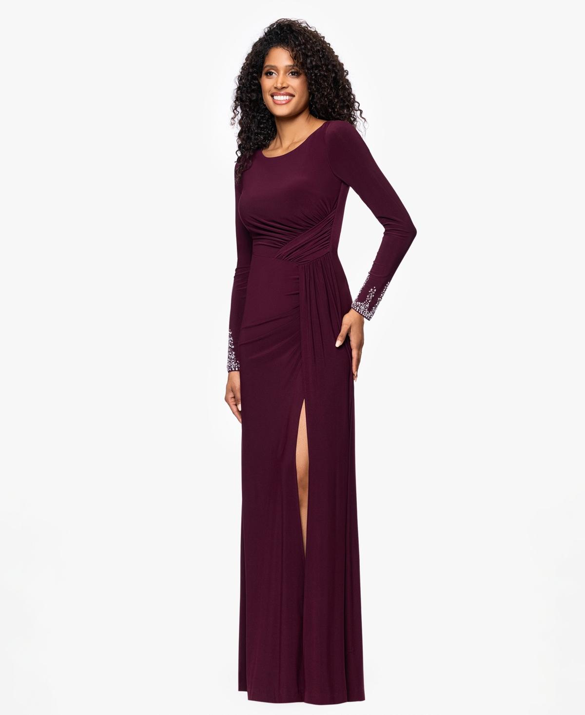 betsy and adam beaded sleeve dress Betsy & Adam Â Long Sleeve Beaded Cuff Dress in Purple