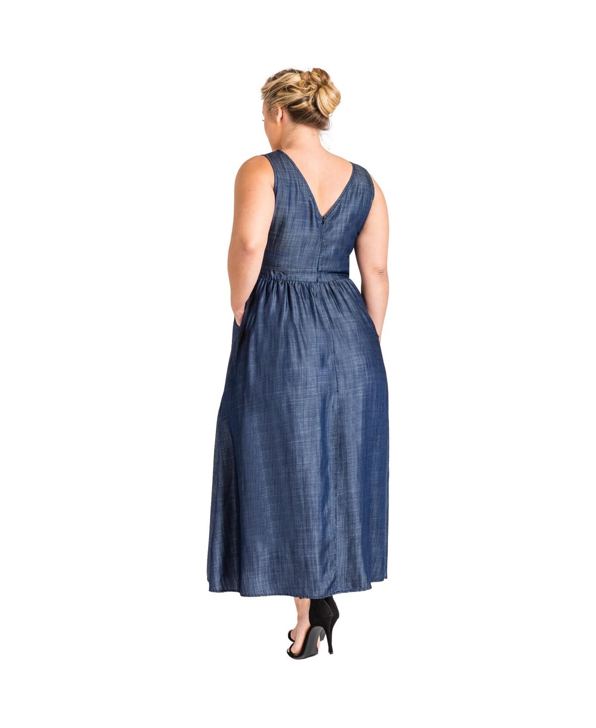 navy blue dress for baby girl Daisy Street Annie Drop Waist Bow-Back Denim Maxi Dress main image 1