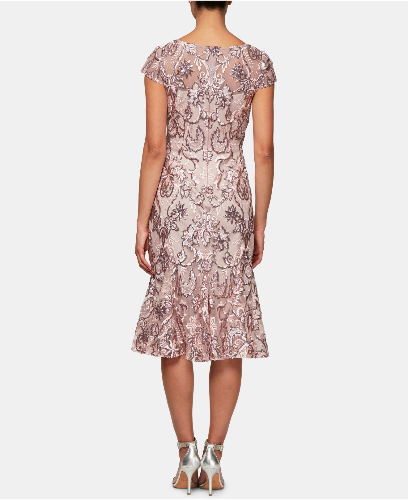 alex evenings sequined floral embroidered midi dress