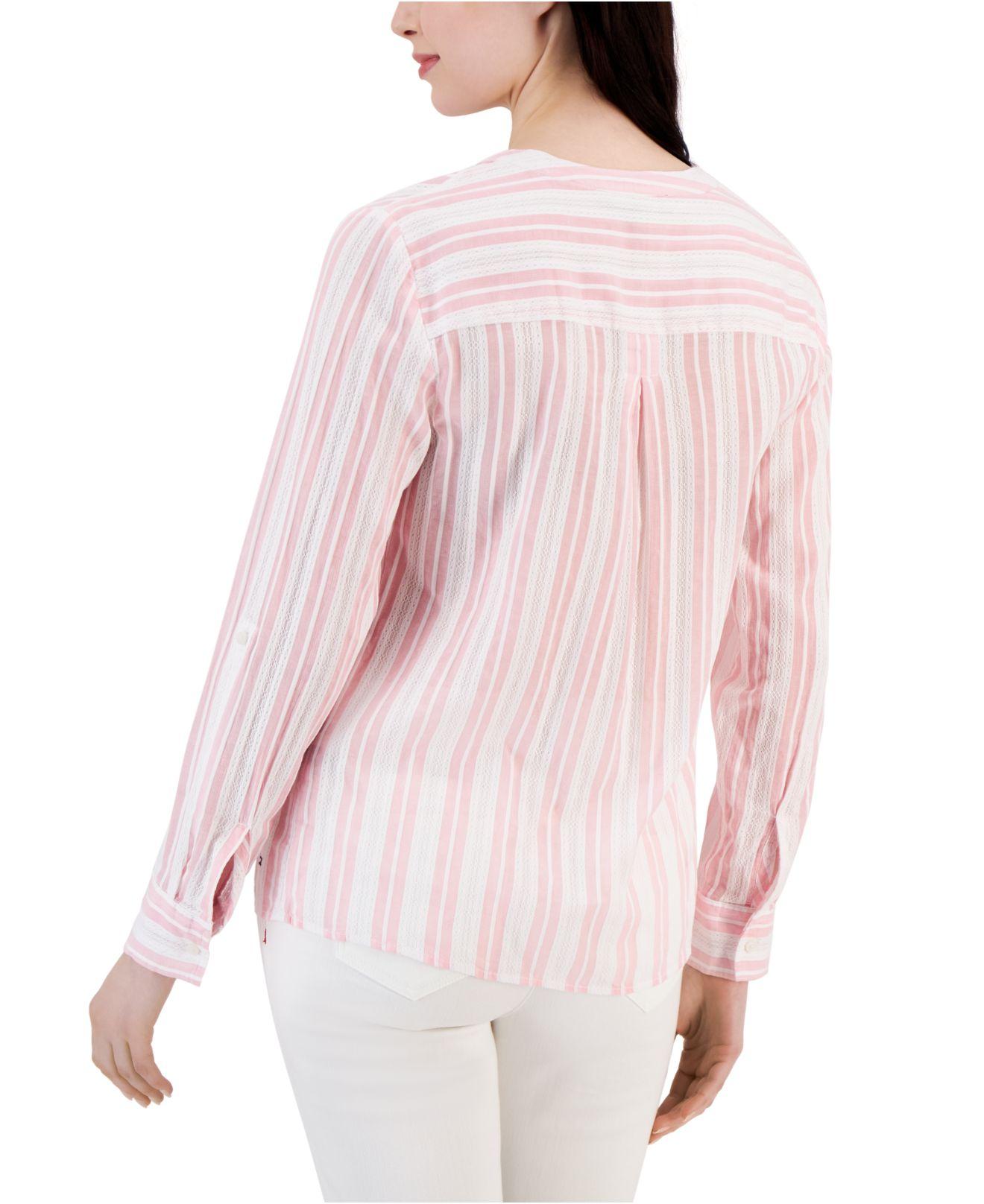 Tommy Hilfiger Cotton Texture-striped Tunic Top in Pink